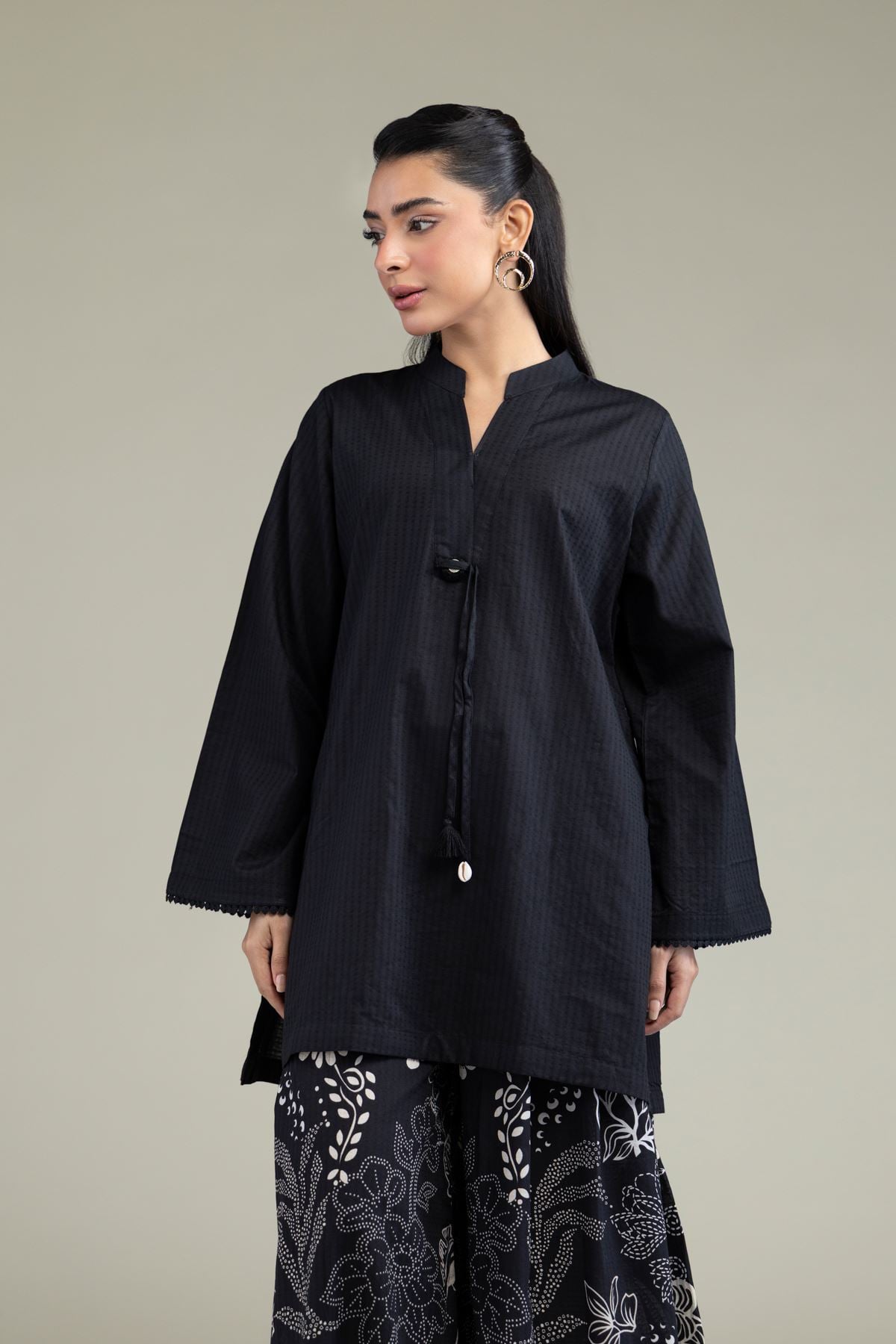 Printed Cotton Dobby Black Cotton Kurta - T-A11-26-101FH1-VG