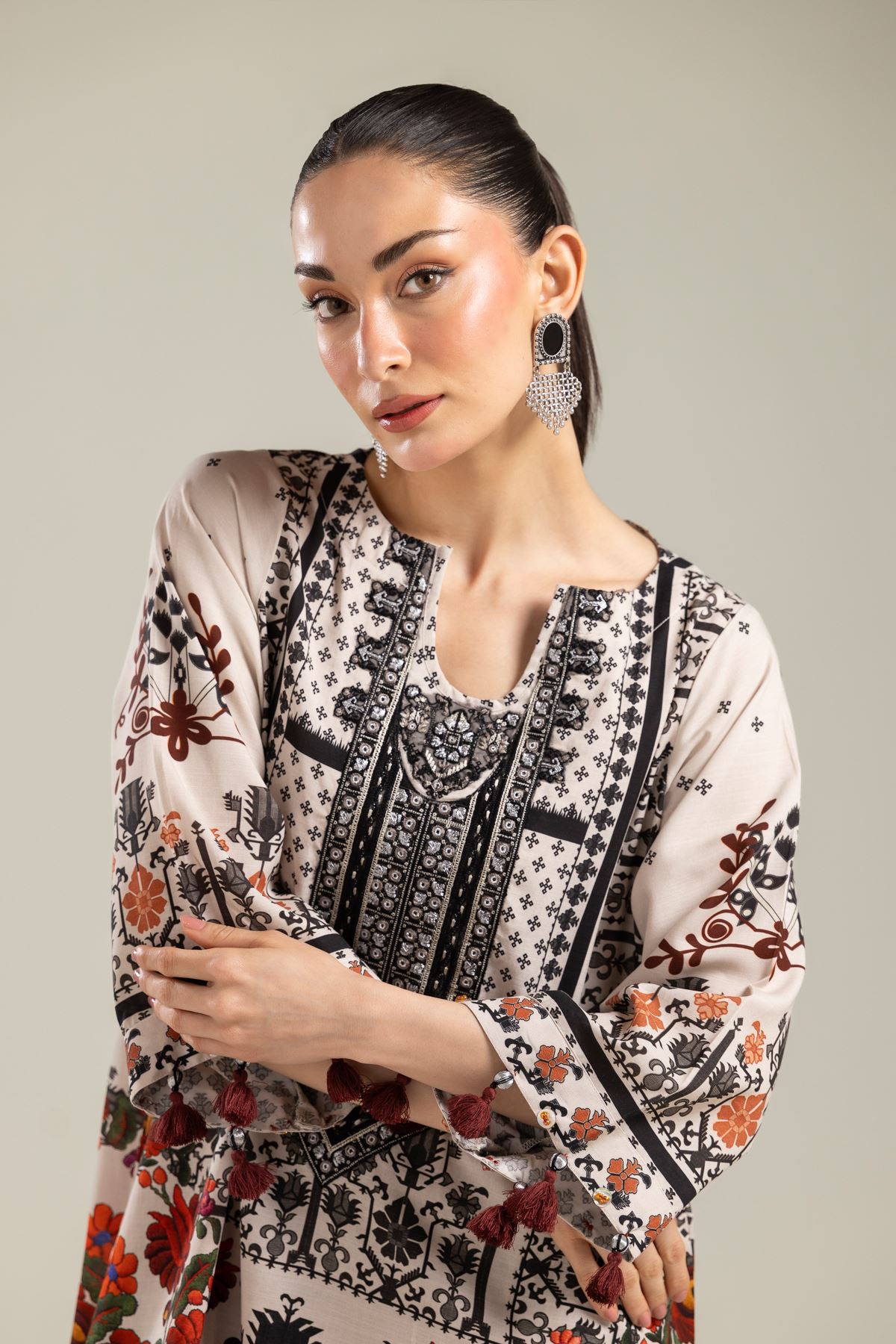 Embroidered Raw Silk Short Floral Kurta - T-A22-26-123FA1-VG
