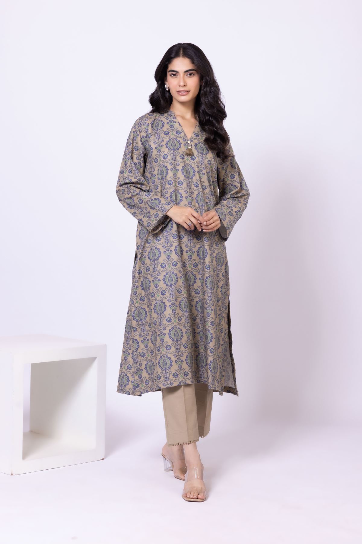 Printed Khaddar Kurta - 25-09-11E14-08TA-VG