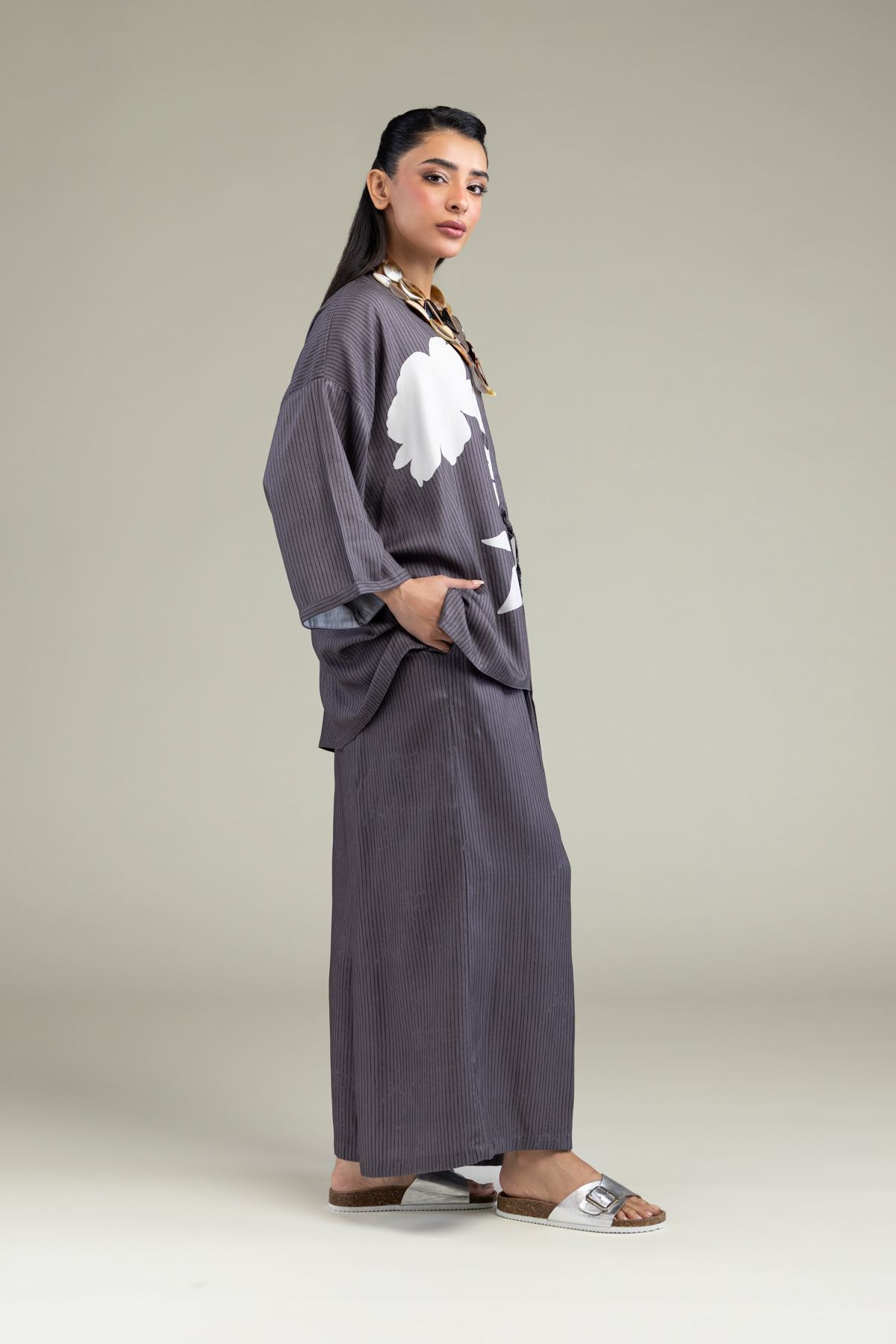 Printed Viscose Crepe Gray Viscose Trousers - 6-26-206-B-B1-VG