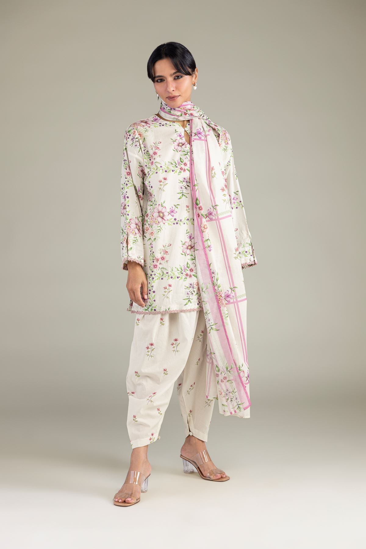 Printed Lawn Floral Lawn Dupatta - 1-26-102-A-F-VG