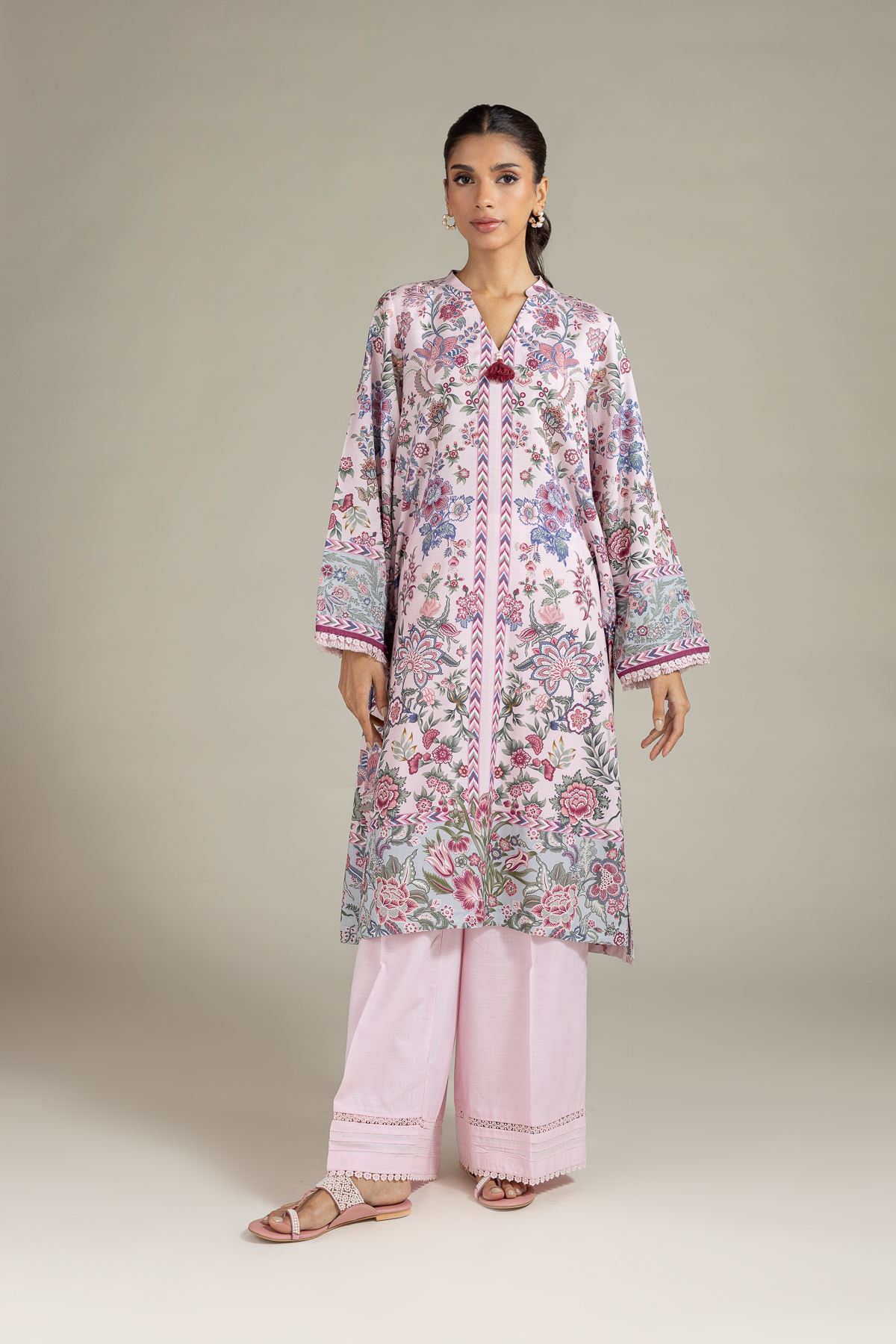 Printed Raw Silk Kurta - 25-08-12E8-04TA-VG