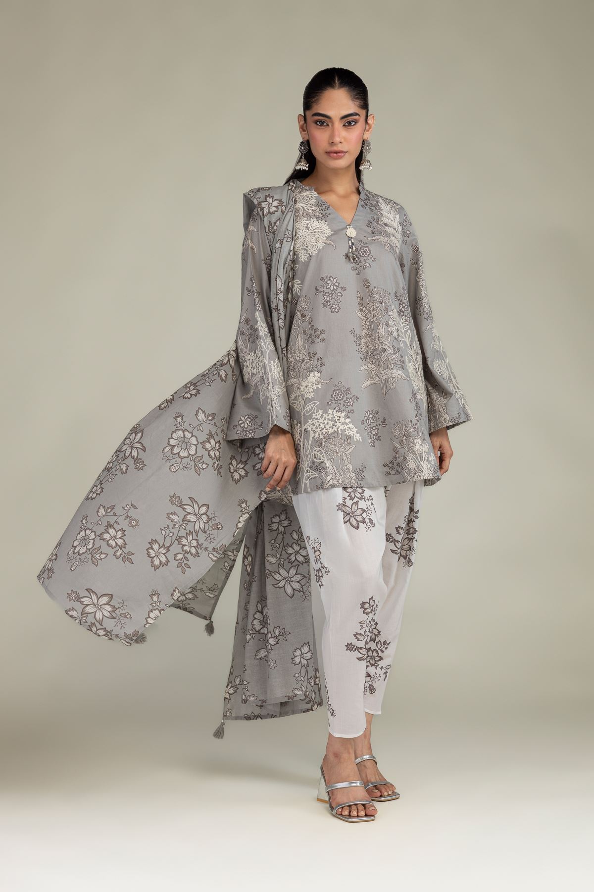 Embroidered Lawn Floral Lawn Dupatta - 1-26-102-A-F-VG