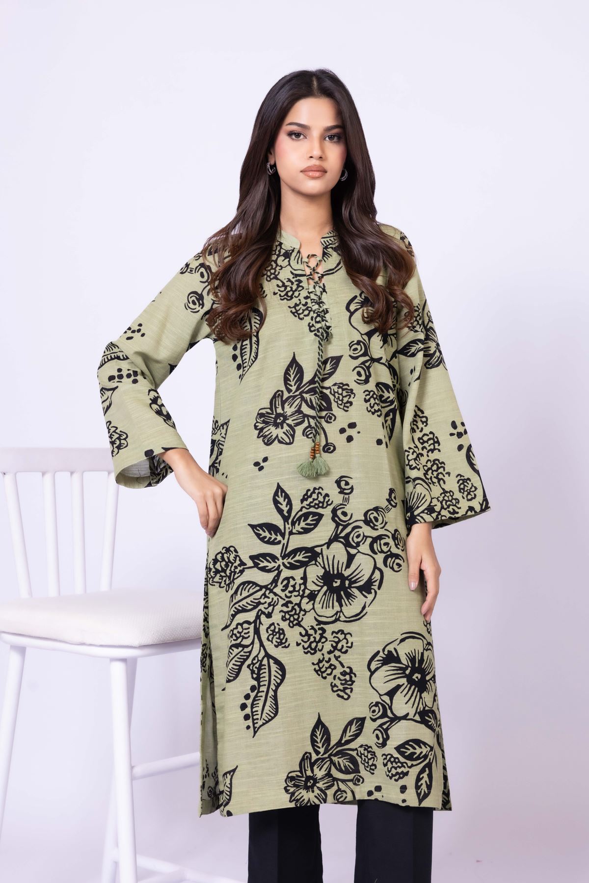 Printed Khaddar Kurta - 25-08-8E1-05TB-VG