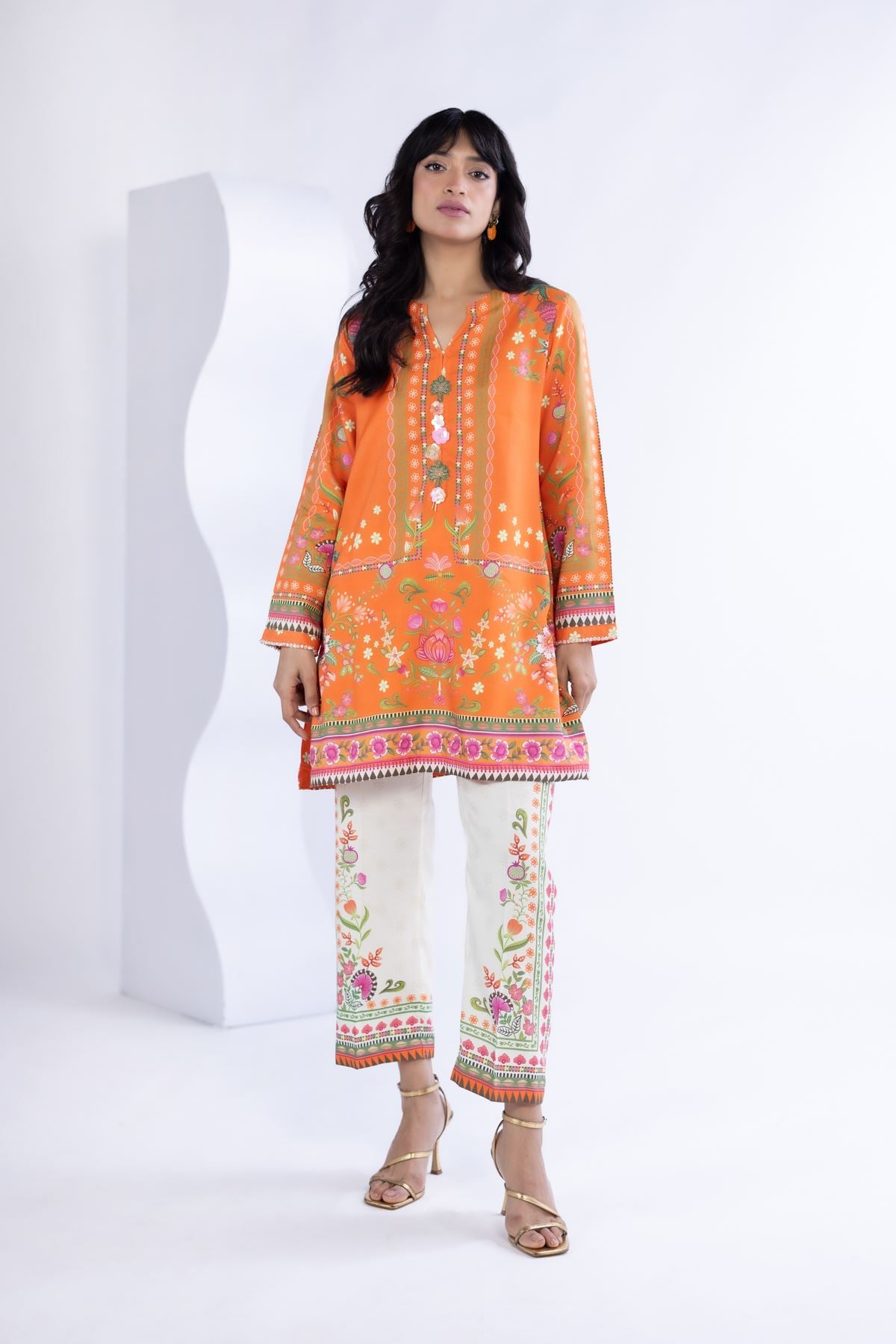 Printed Thai Silk Kurta - ST25086A-VG
