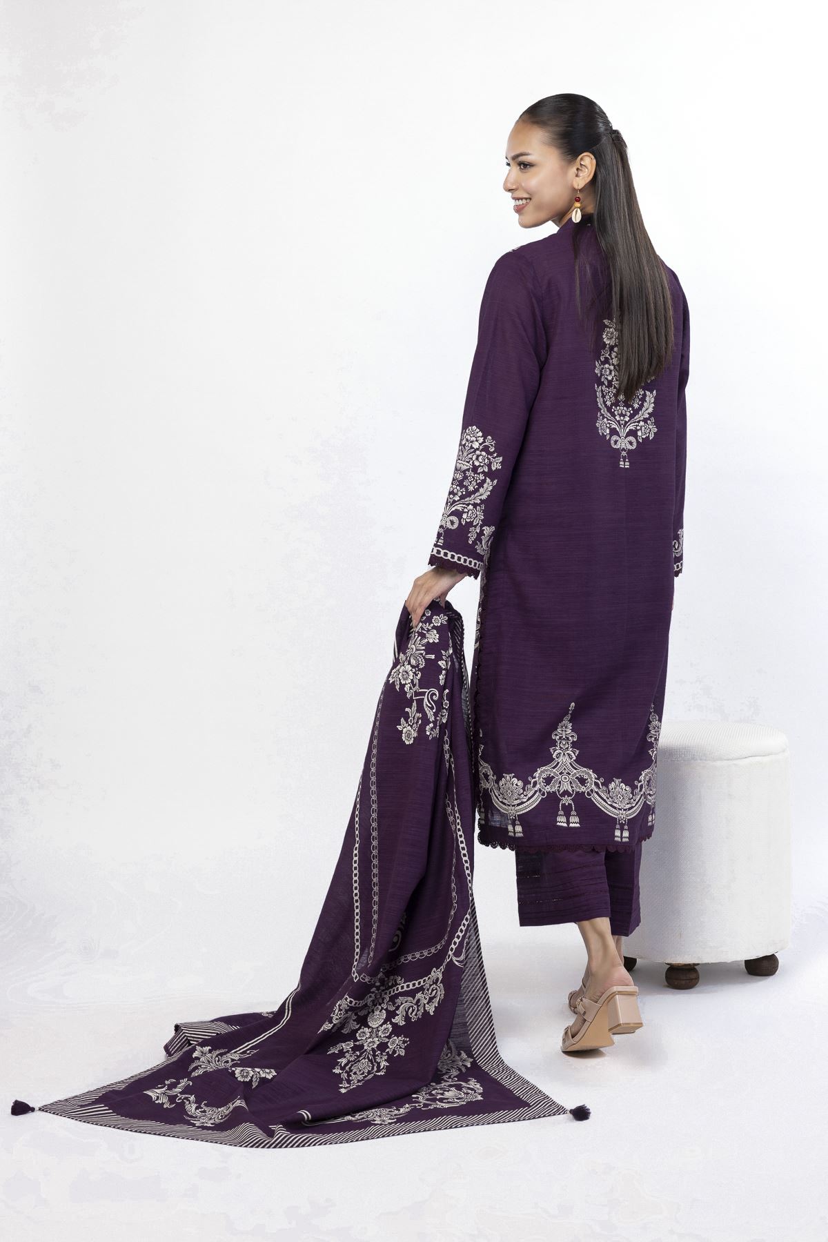 Printed Slub Cotton Tailored 3 Piece - 1001912695