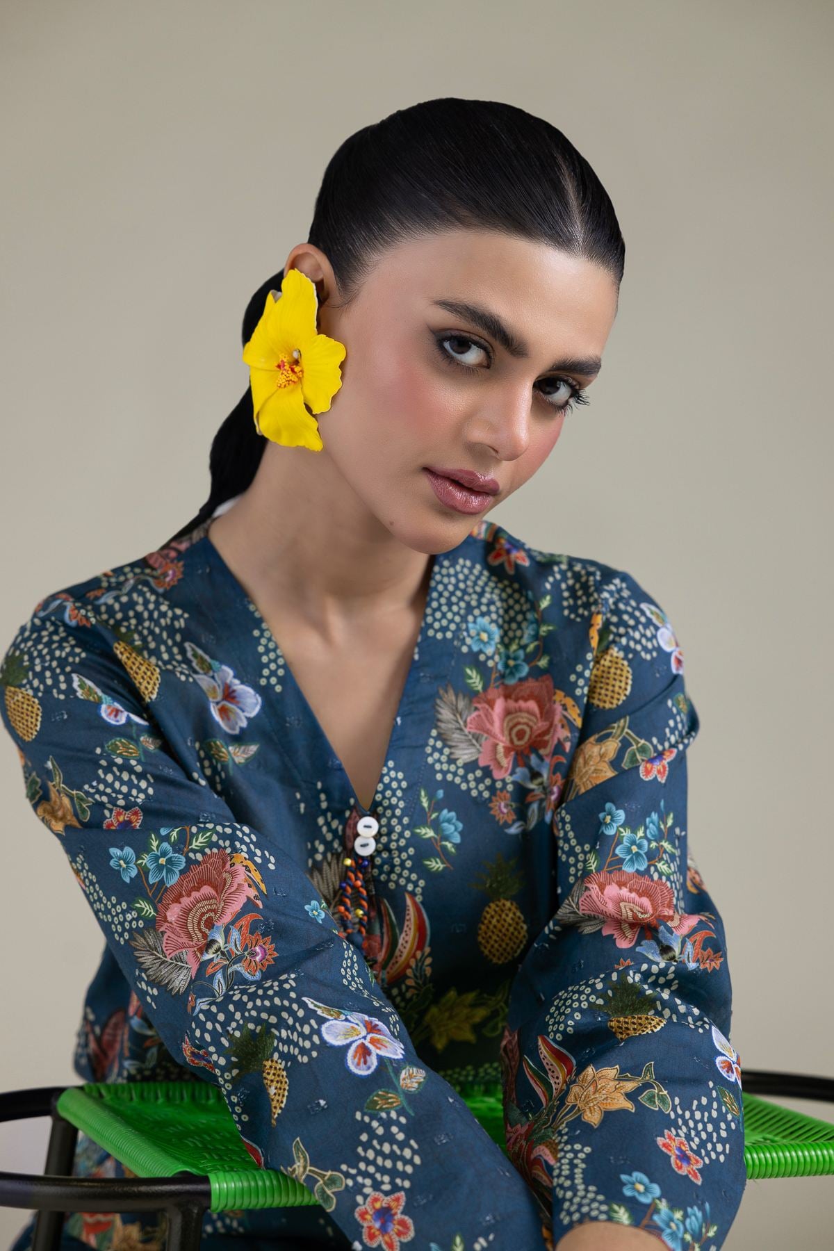 Embroidered Cambric Blue Cambric Shirt - 1-26-211-A-A2-VG