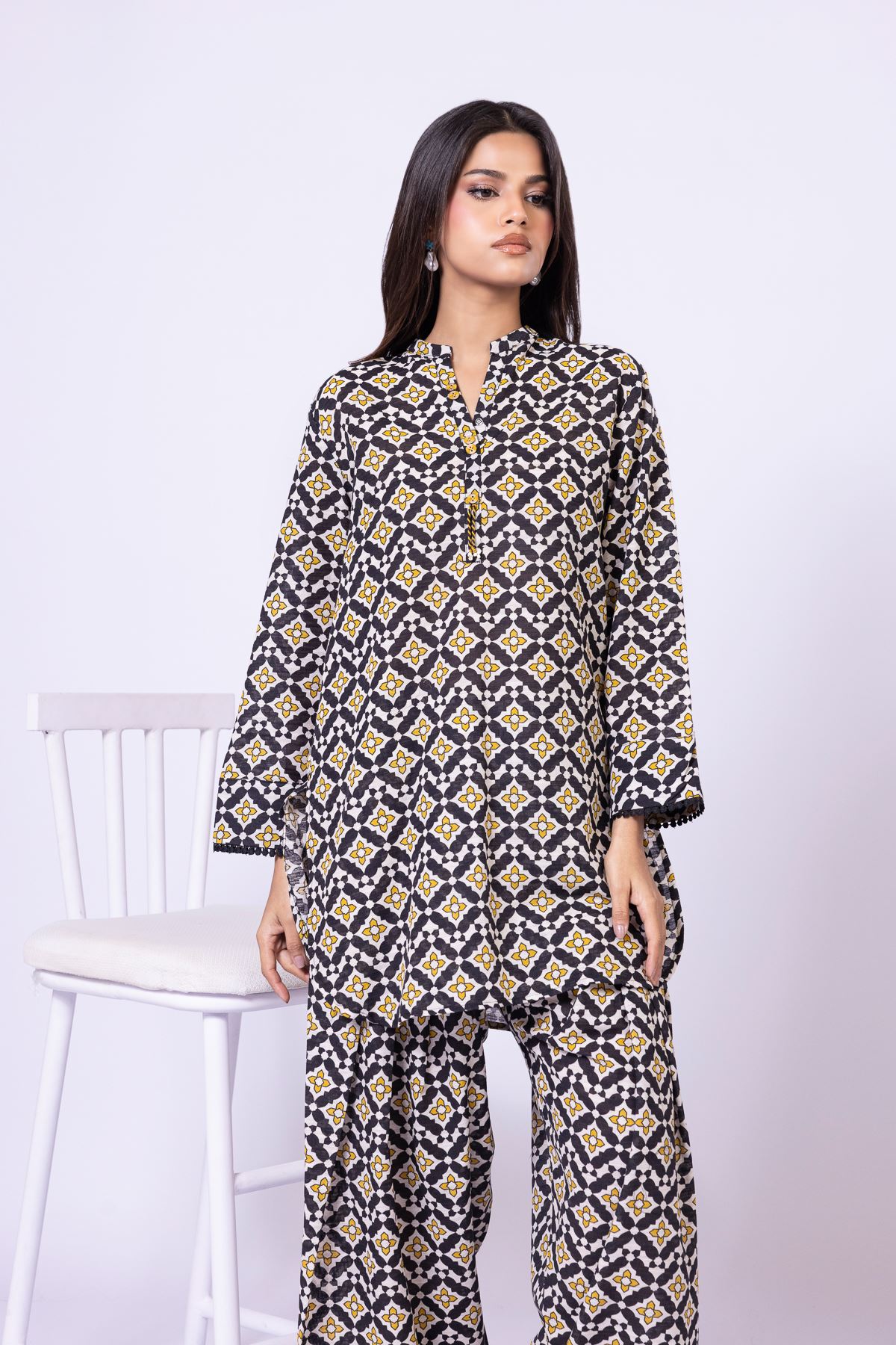 Printed Textured Cotton Kurta - 25-09-11E14-08TA-VG