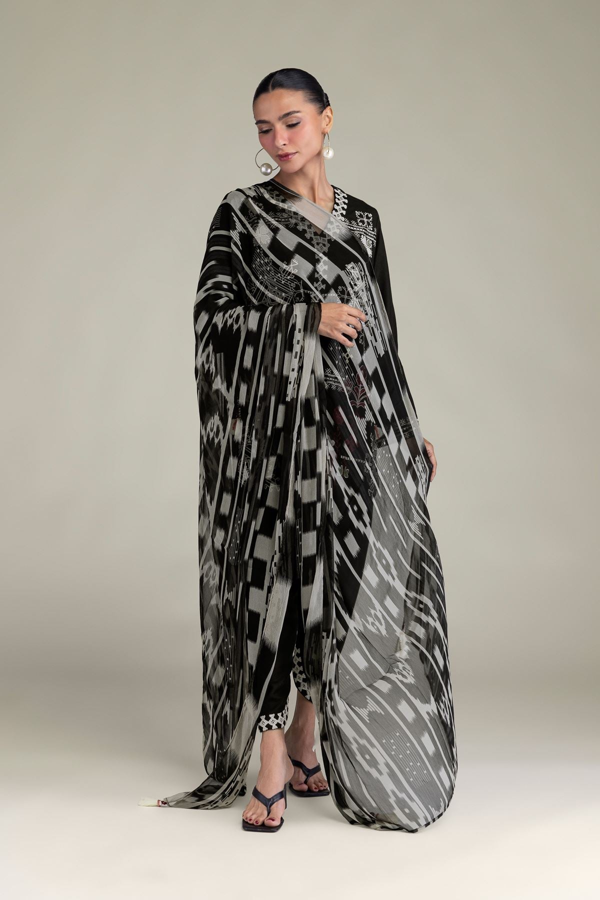Embroidered Chiffon Black Chiffon Dupatta - 2-26-206-A-H1-VG