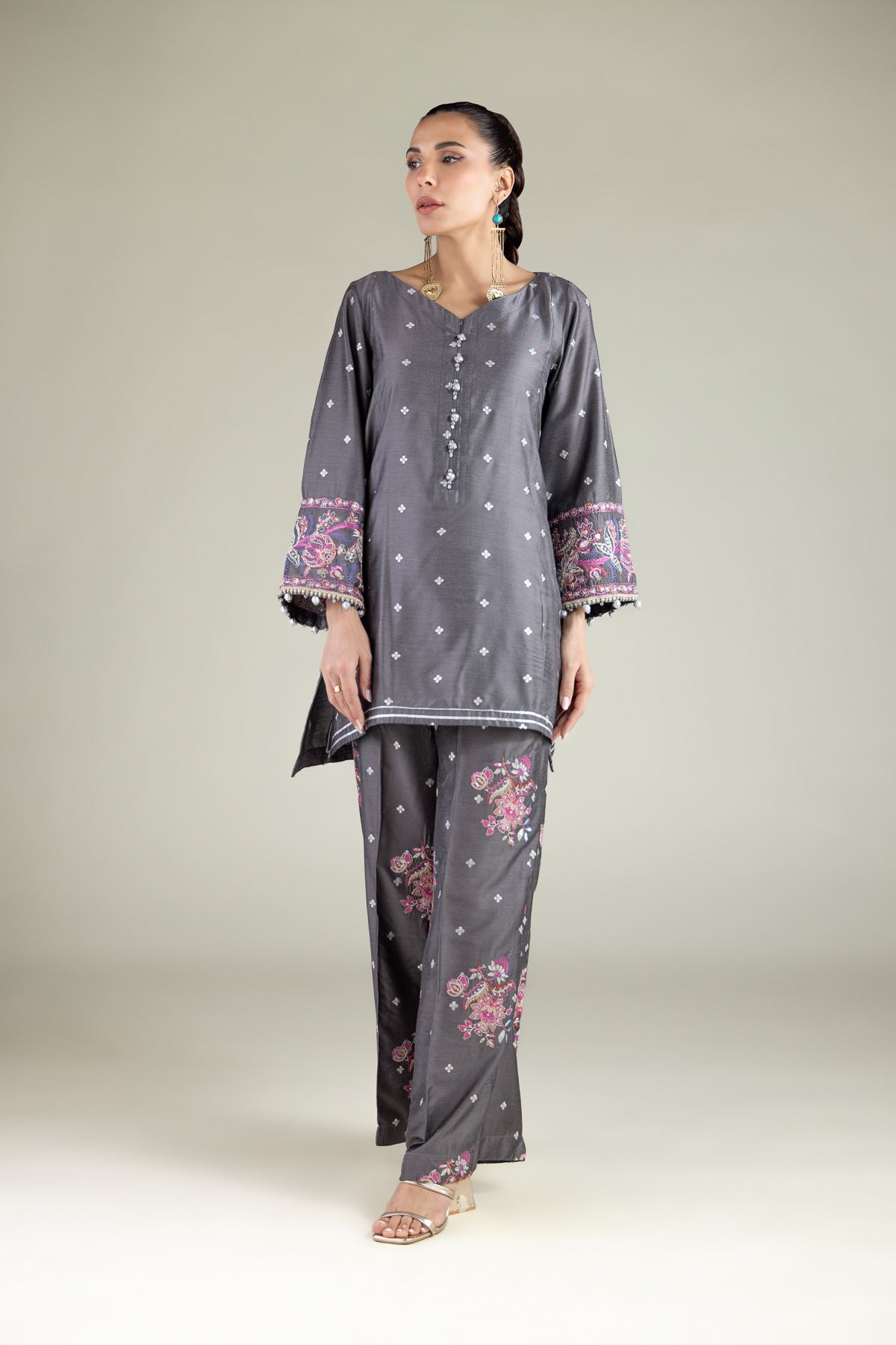 Embroidered Raw Silk Geometric Embroidered Kurta - 1-26-115-A-C-VG