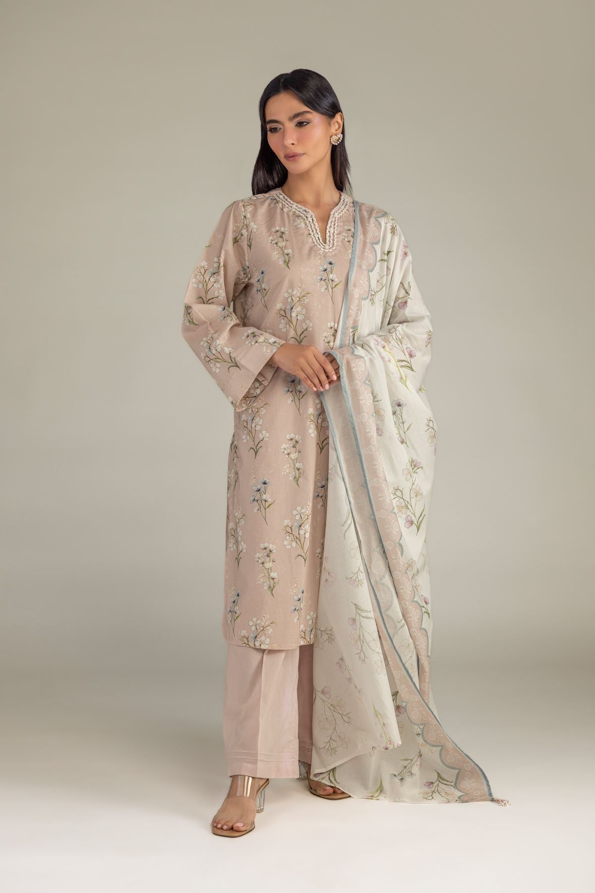 Printed Cambric Long Cambric Kurta - 1-26-322-B-A1-VG