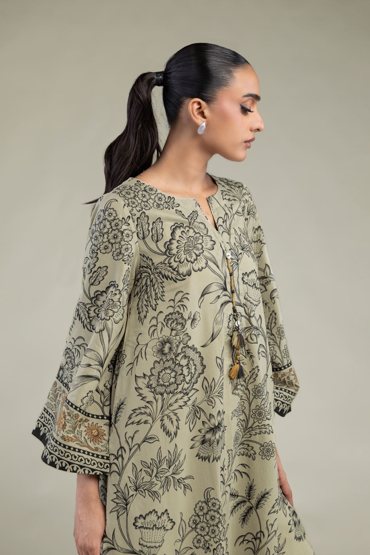 Printed Cambric Cambric Longline Kurta - 8-26-213-A-B1-VG