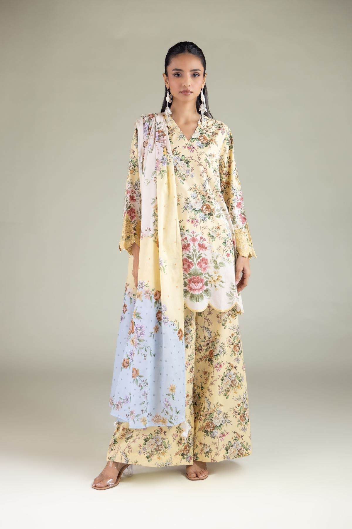 Embroidered Cambric Flared Floral Pants - 1-26-111-A-A-VG