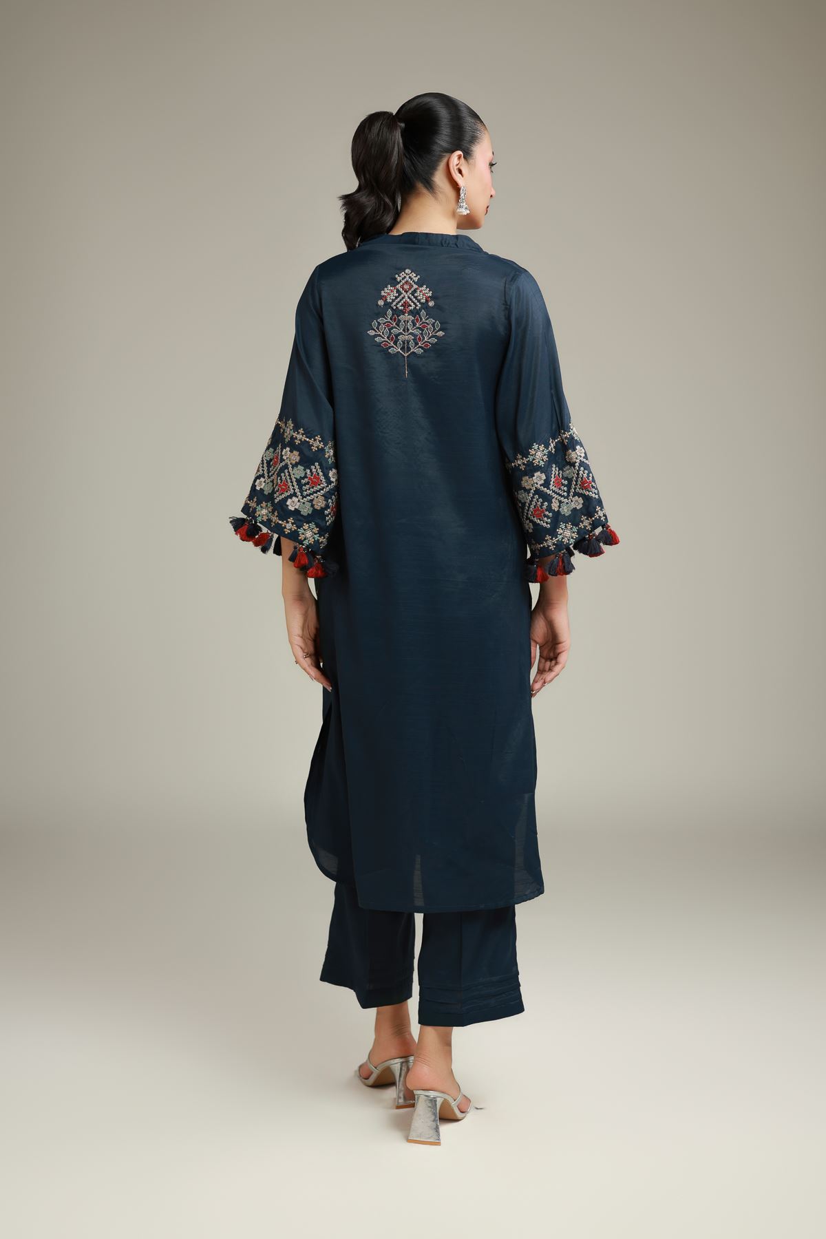 Embroidered Raw Silk Embroidered Navy Kurta - 2-26-108-F-D-VG