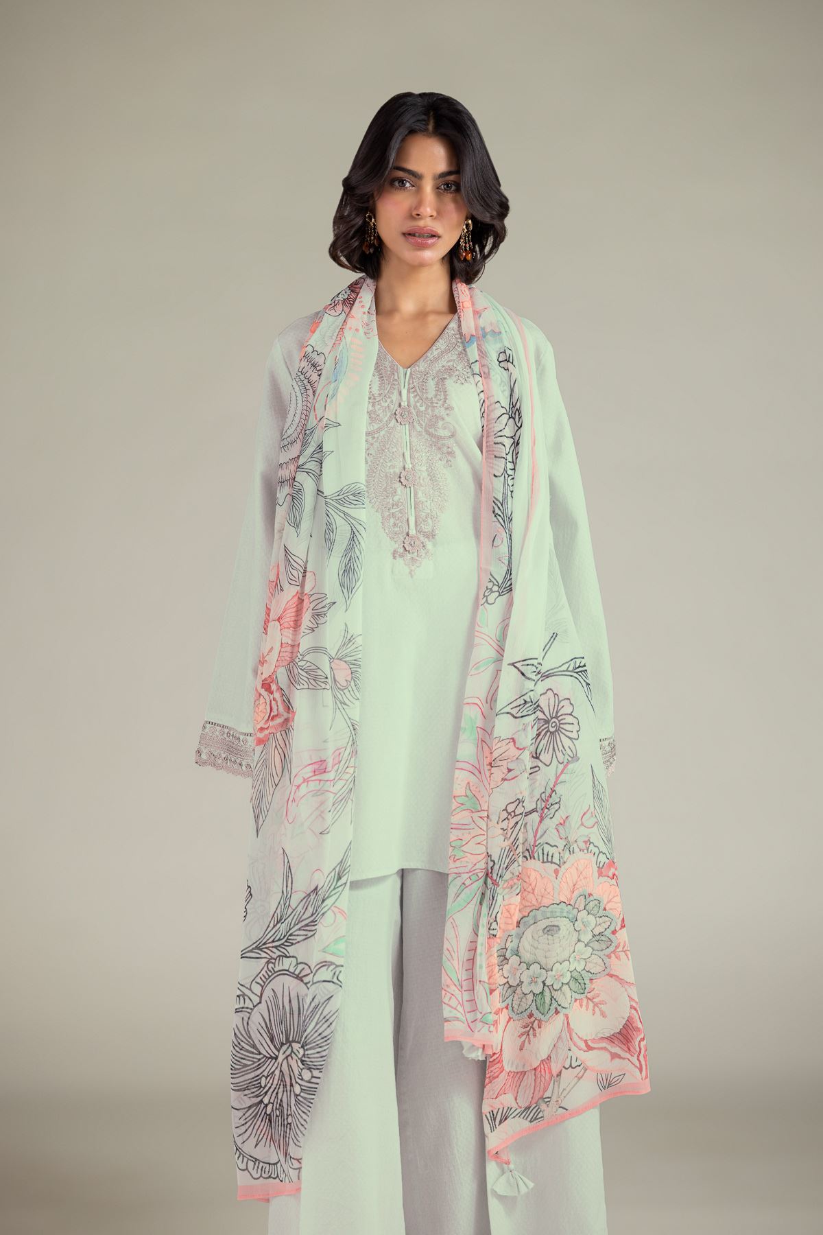 Embroidered Cotton Dobby 3-Piece Tailored Set - 2-26-201-A-C-VG