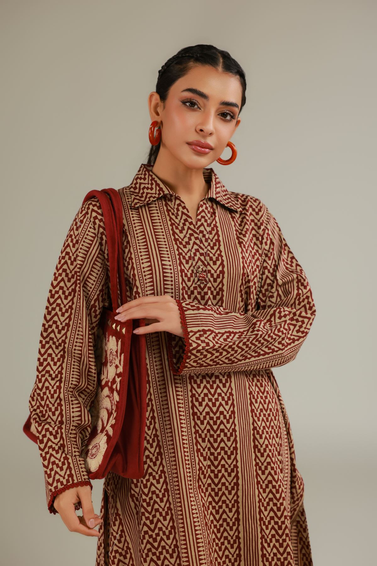Printed Textured Cotton Brown Cotton Kurta - 25-09-11E10-02TB-VG