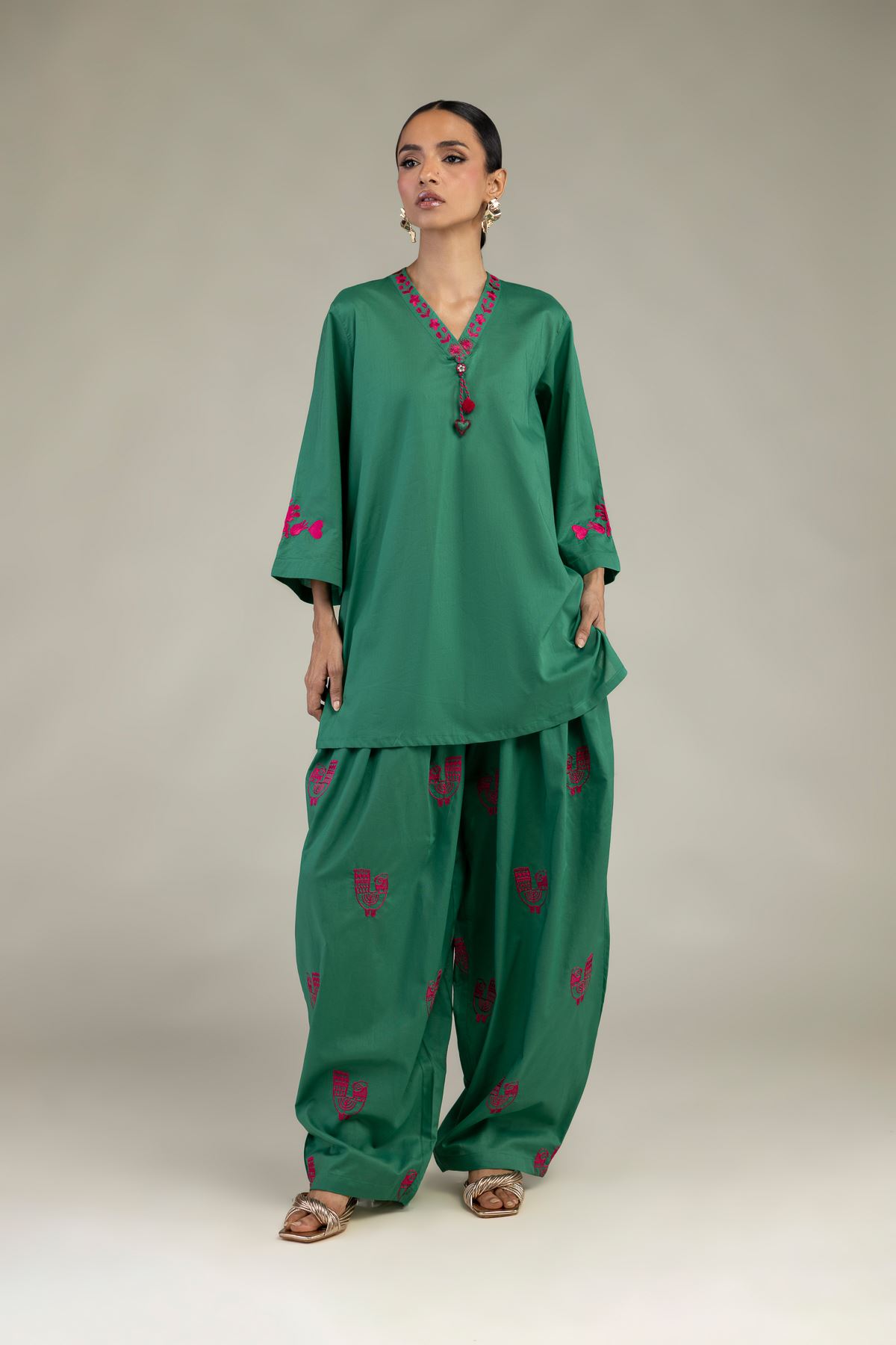 Embroidered Cambric Green Cambric Shalwar - 1-26-327-A-B1-VG