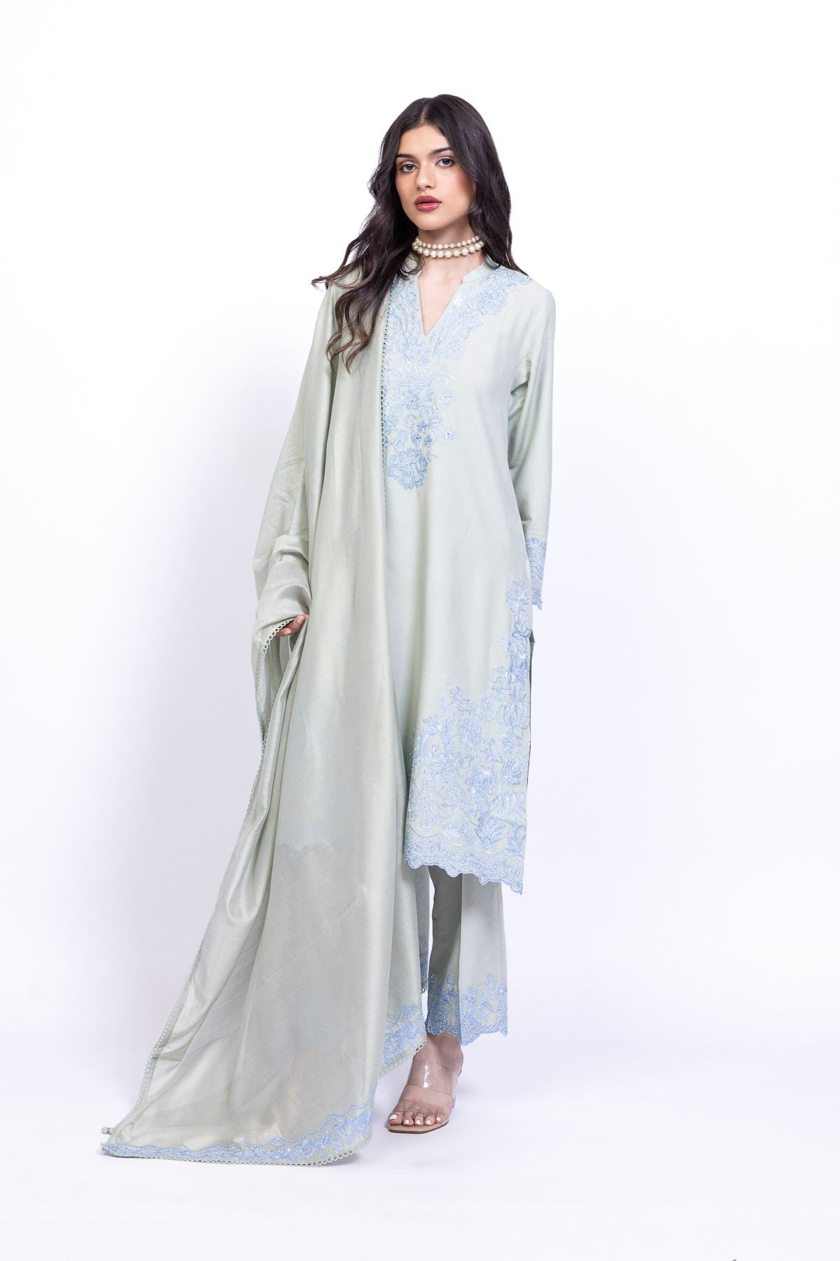 Embroidered Raw Silk Pants - 25-10-10S6-07TB-VG
