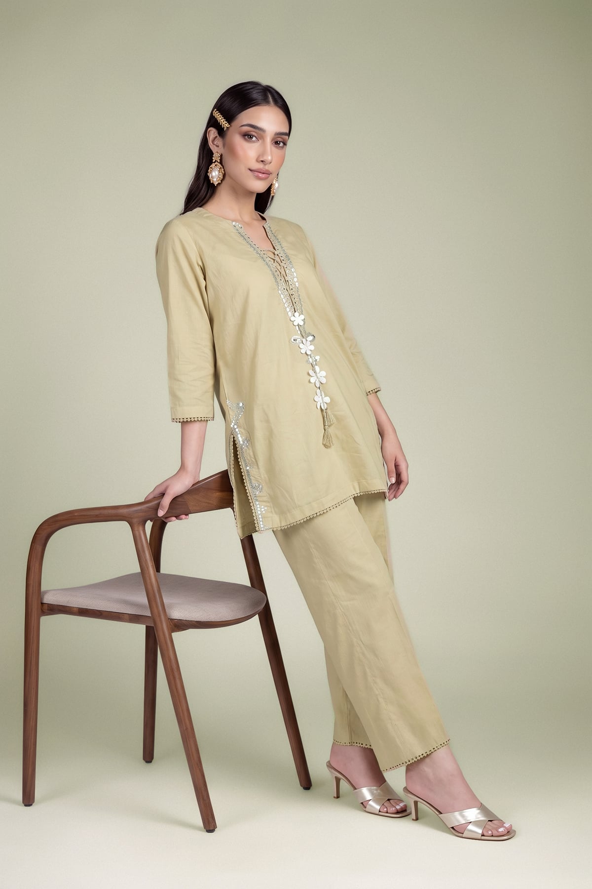 Embroidered Cambric Beige Cambric Kurta - 1-26-102-A-F-VG