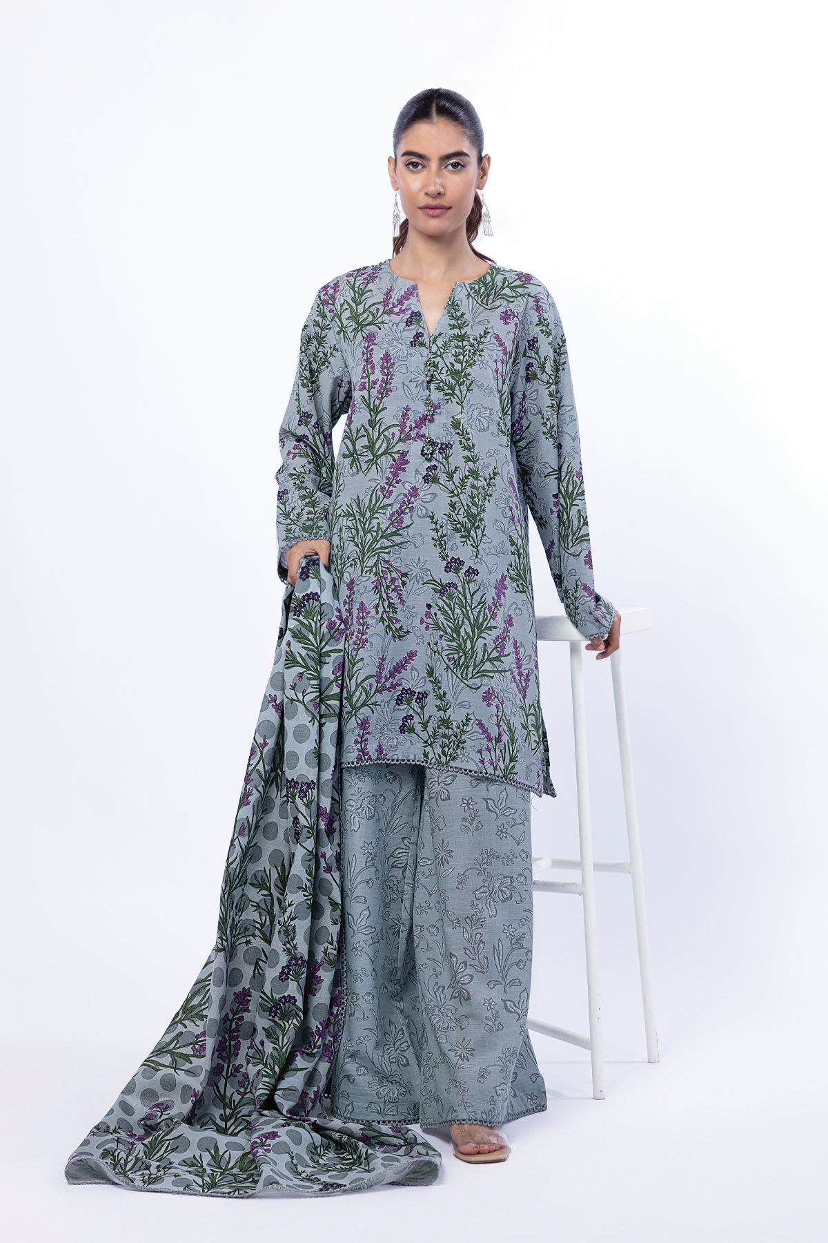 Printed Light Khaddar Fabrics 3 Piece - KRN16A-VG