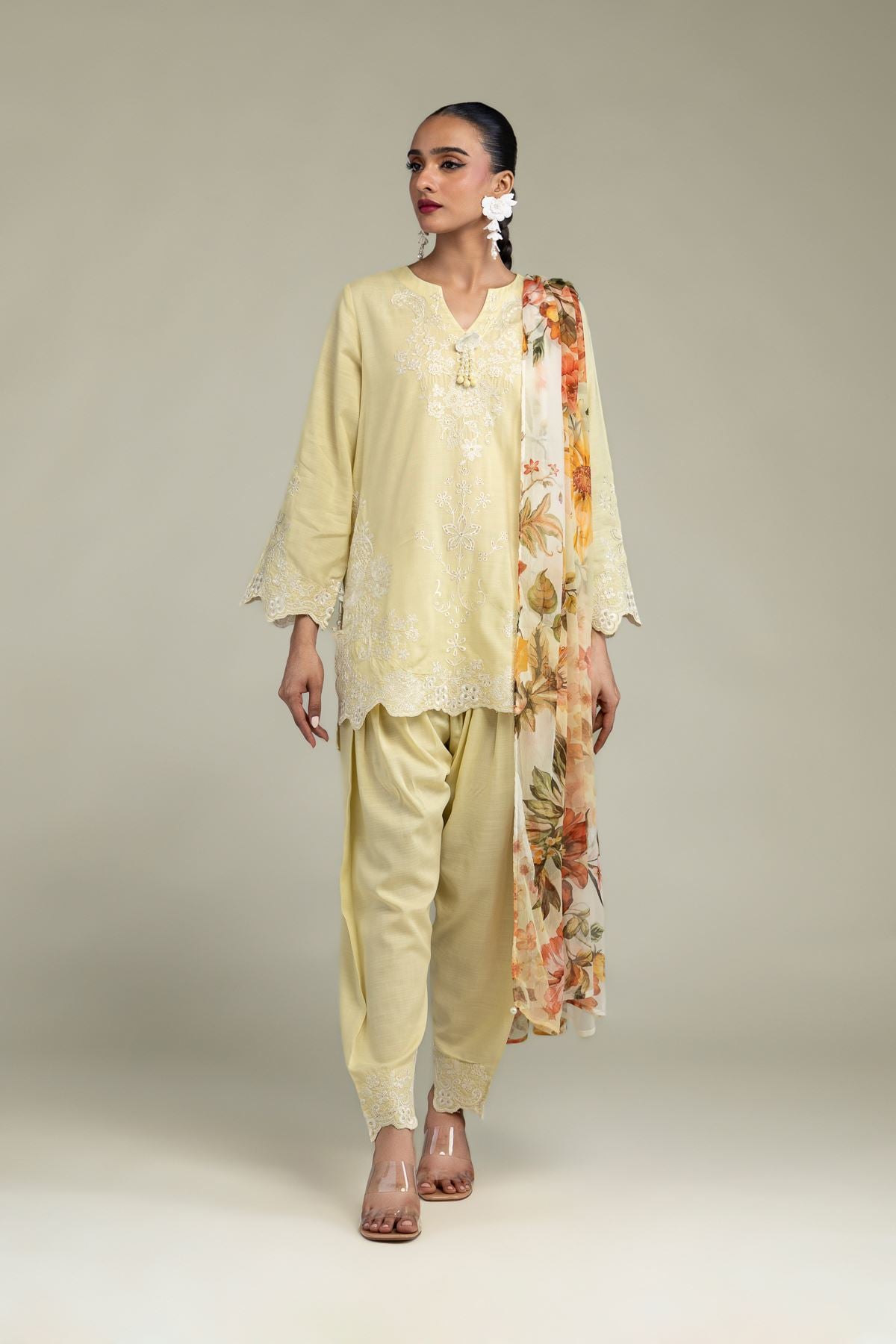 Embroidered Raw Silk Yellow Silk Shalwar - 1-26-102-A-F-VG