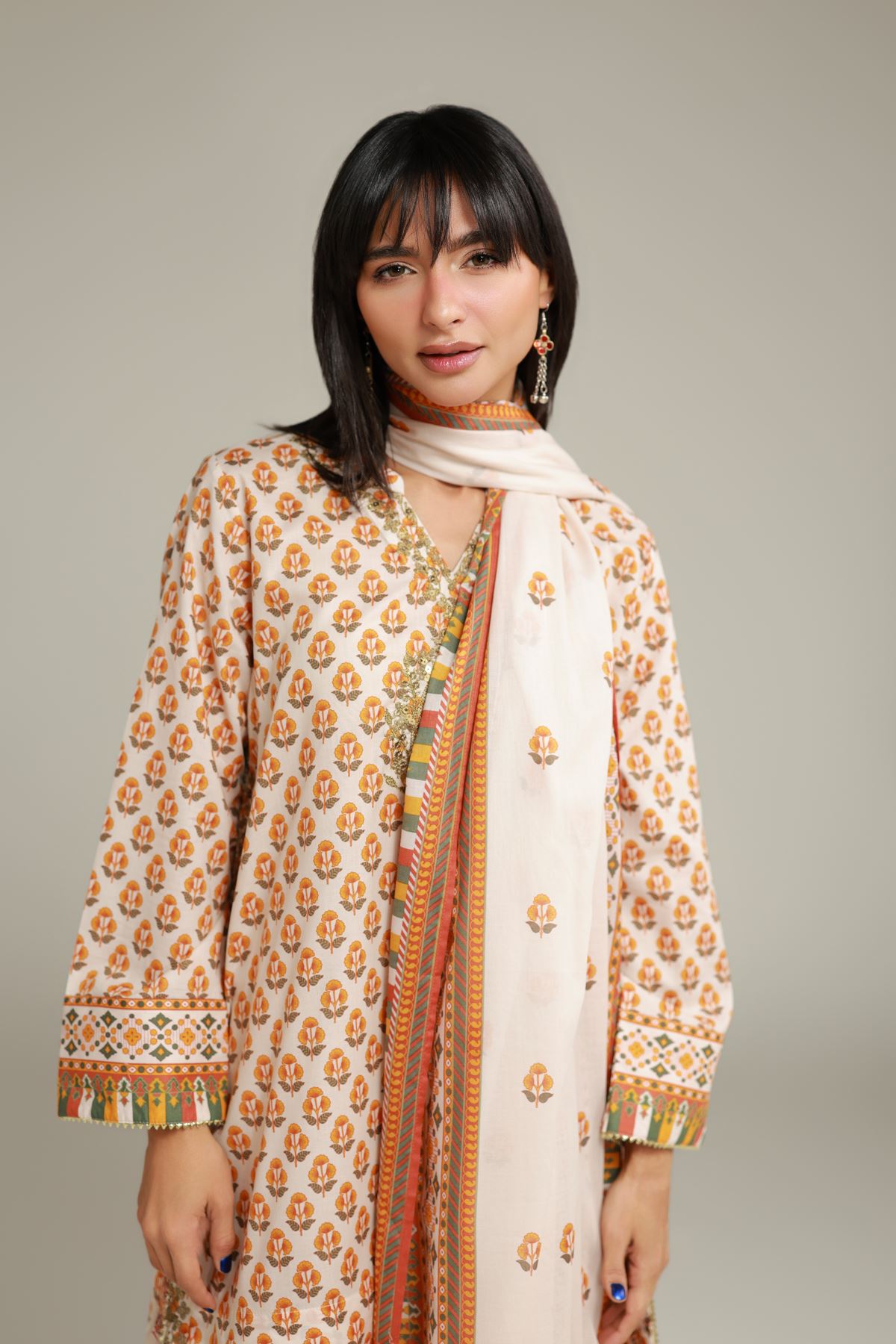 Embroidered Lawn Floral Lawn Dupatta - 1-26-138-A-E-VG