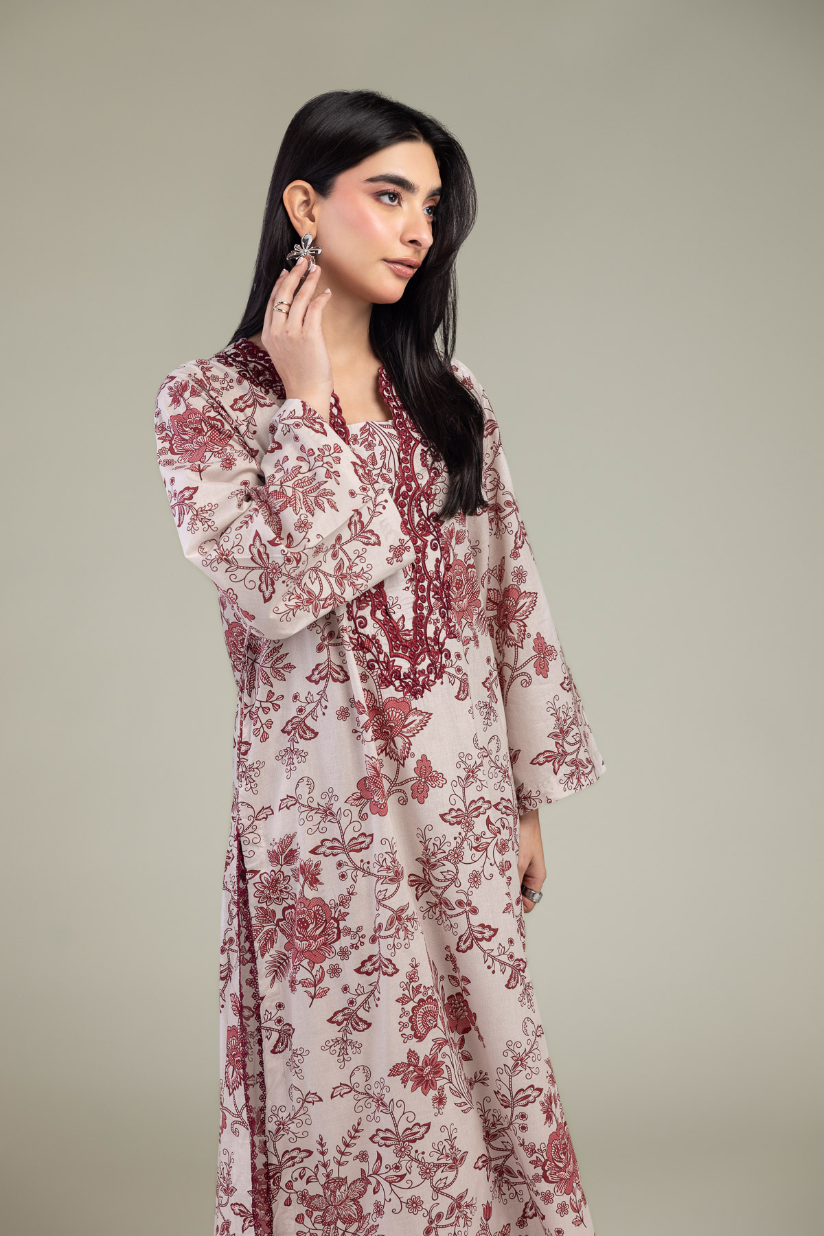 Embroidered Cambric Pink Floral Kurta - 8-26-303-A-C1-VG