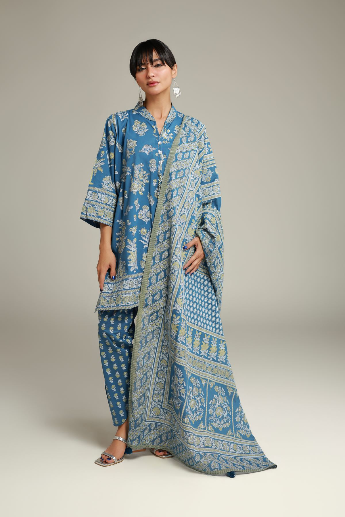 Printed Lawn Floral Lawn Dupatta - 1-26-138-A-F-VG