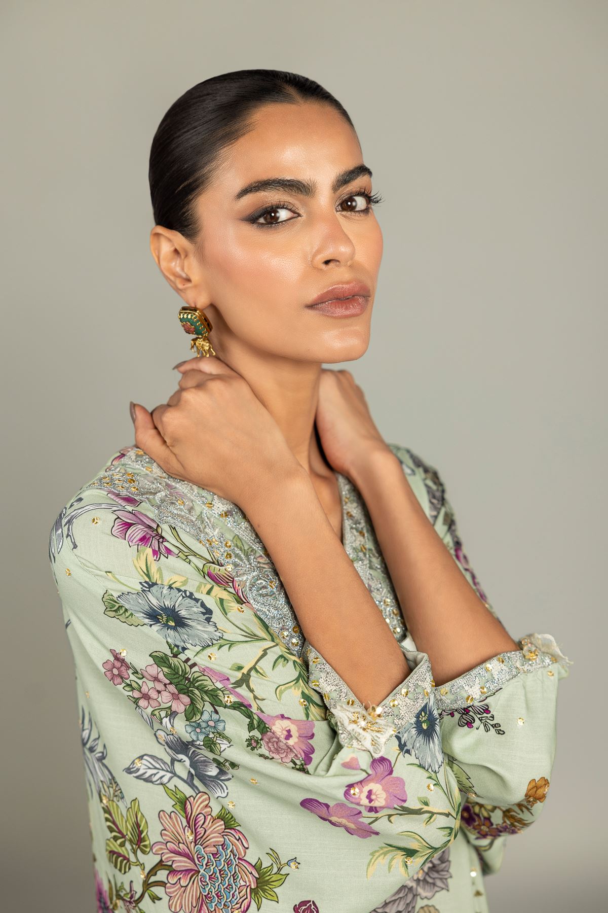 Embroidered Raw Silk 2-Piece Co-ord Set - 8-26-303-A-C1-VG