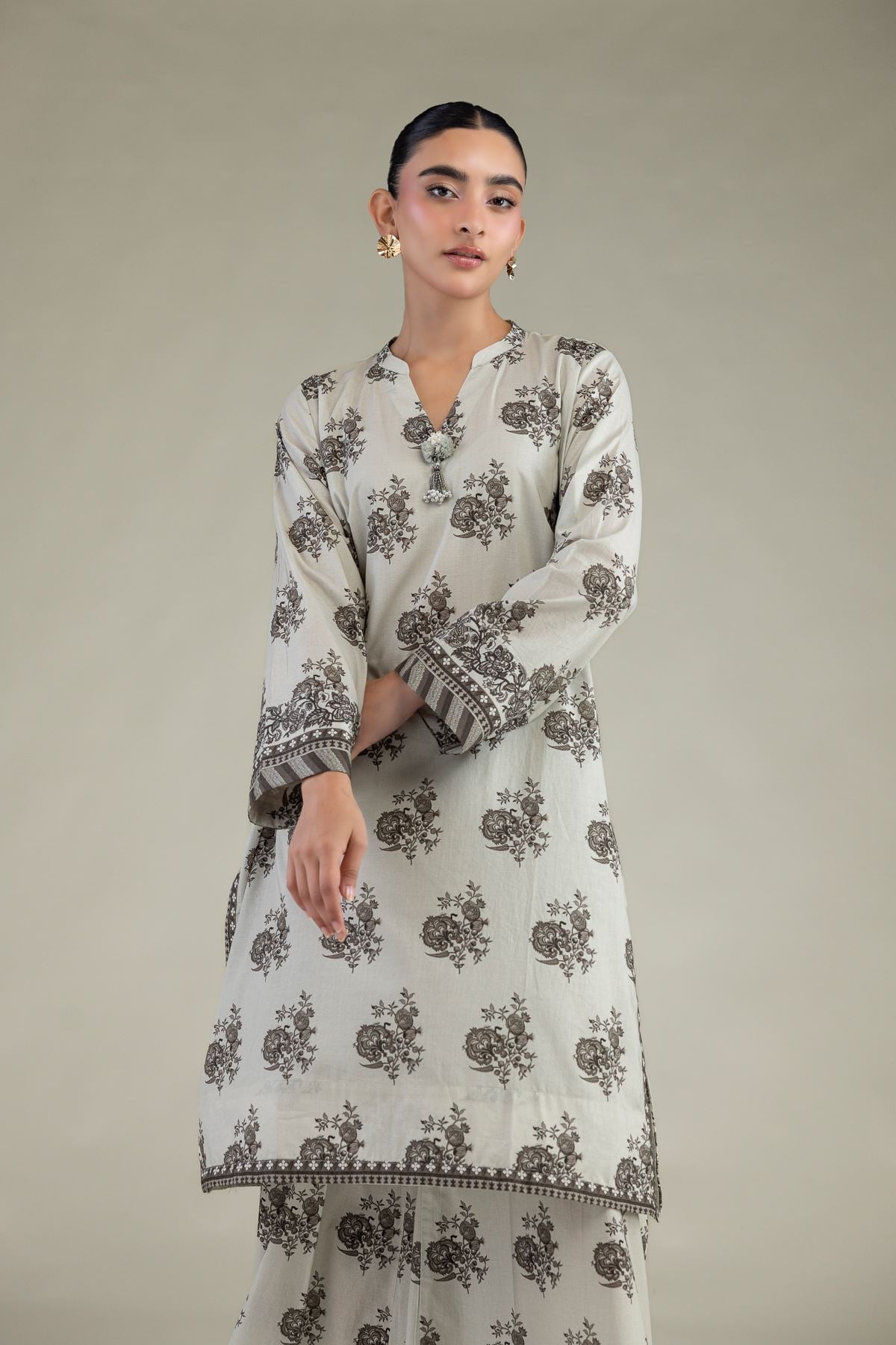 Printed Cambric Floral Longline Kurta - T-A33-26-204FB1-VG
