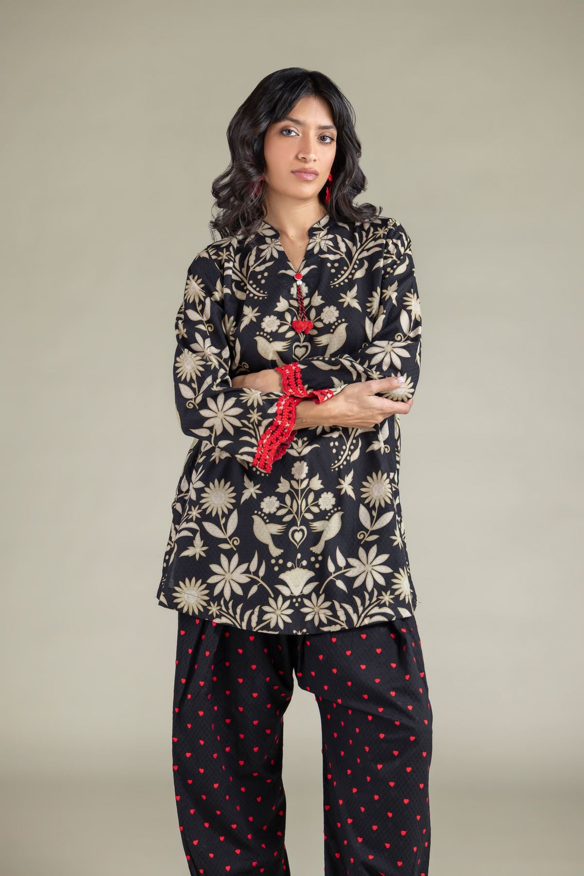 Embroidered Cotton Dobby Kurta - 1-26-113-A-B-VG