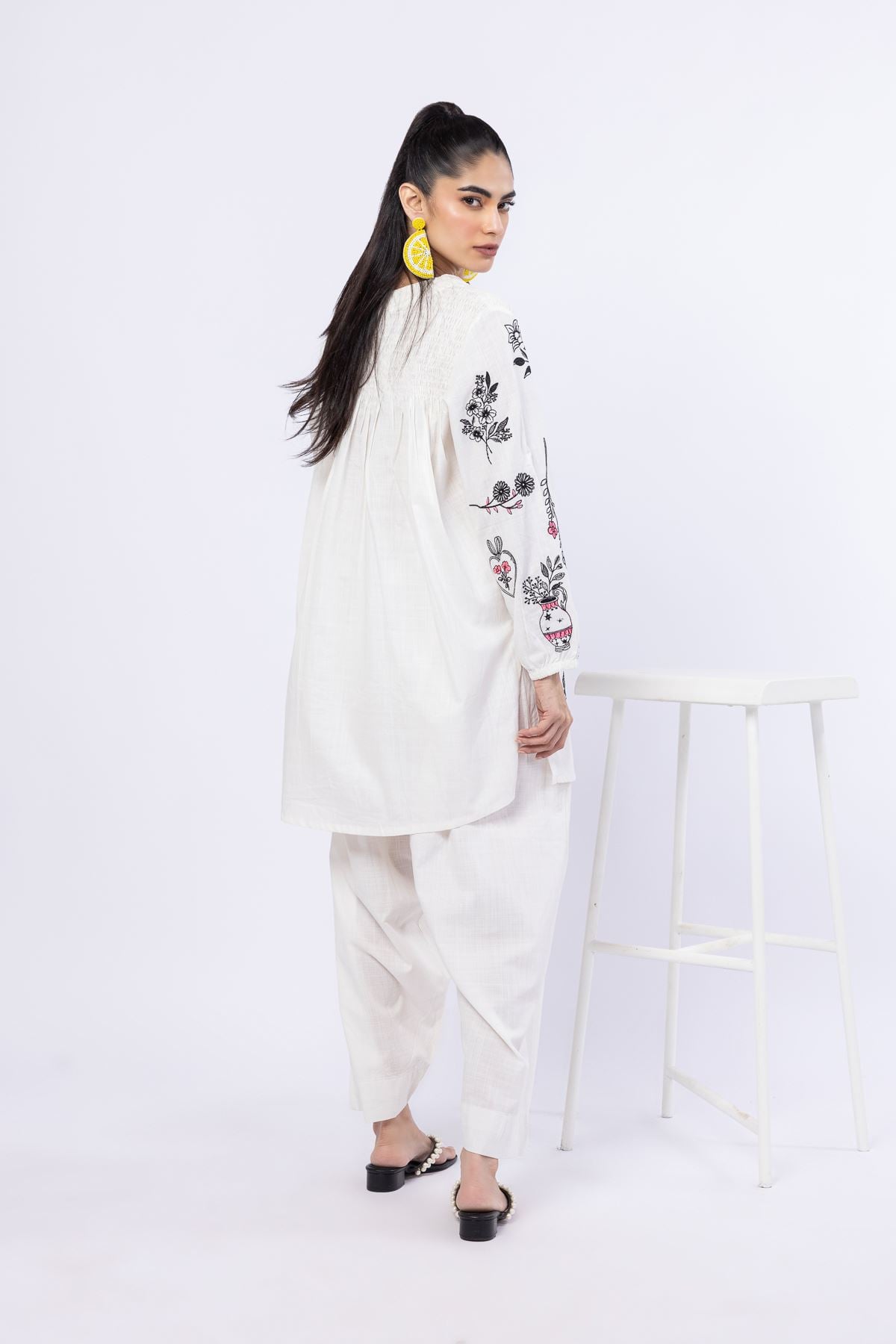 Embroidered Crosshatch Poplin Kurta - 25-04E43-01TB-VG
