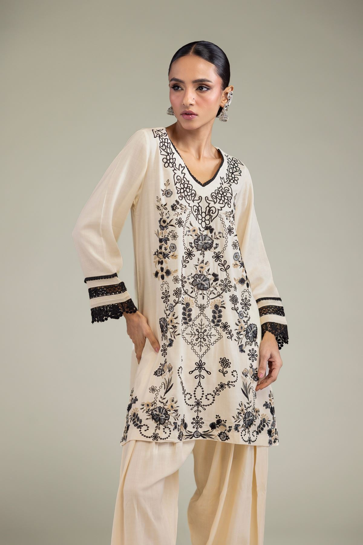 Embroidered Raw Silk Raw Silk Kurta - 2-26-209-A-D1-VG