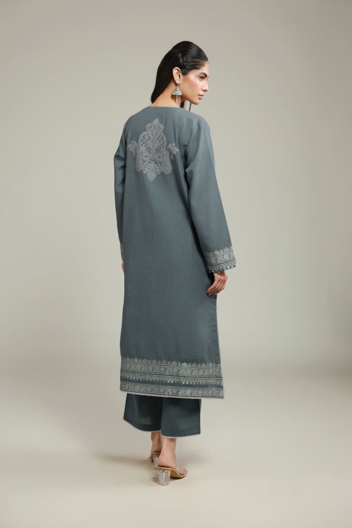 Dyed Jacquard Gray Tailored Set - 26-02-1E13-02TA-VG