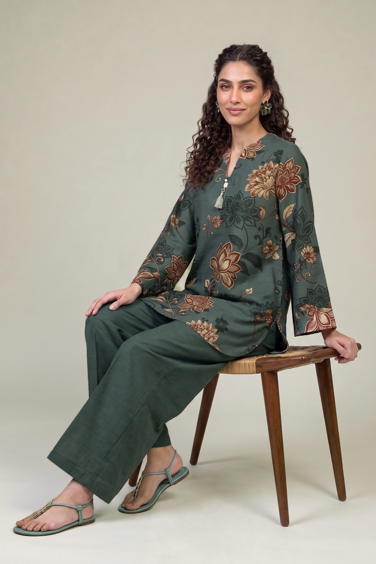 Printed Light Khaddar Floral Khaddar Kurta - 1-26-415-A-F2-VG