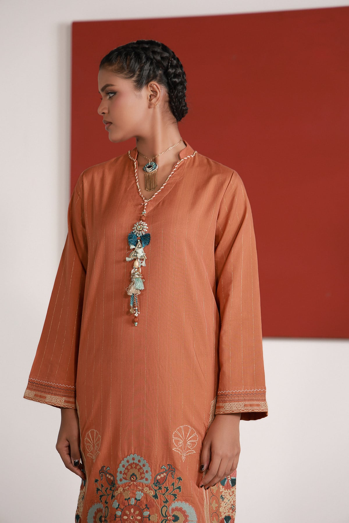 Yarn Dyed Embroidered Handwoven Kurta - 2-26-202-A-D-VG