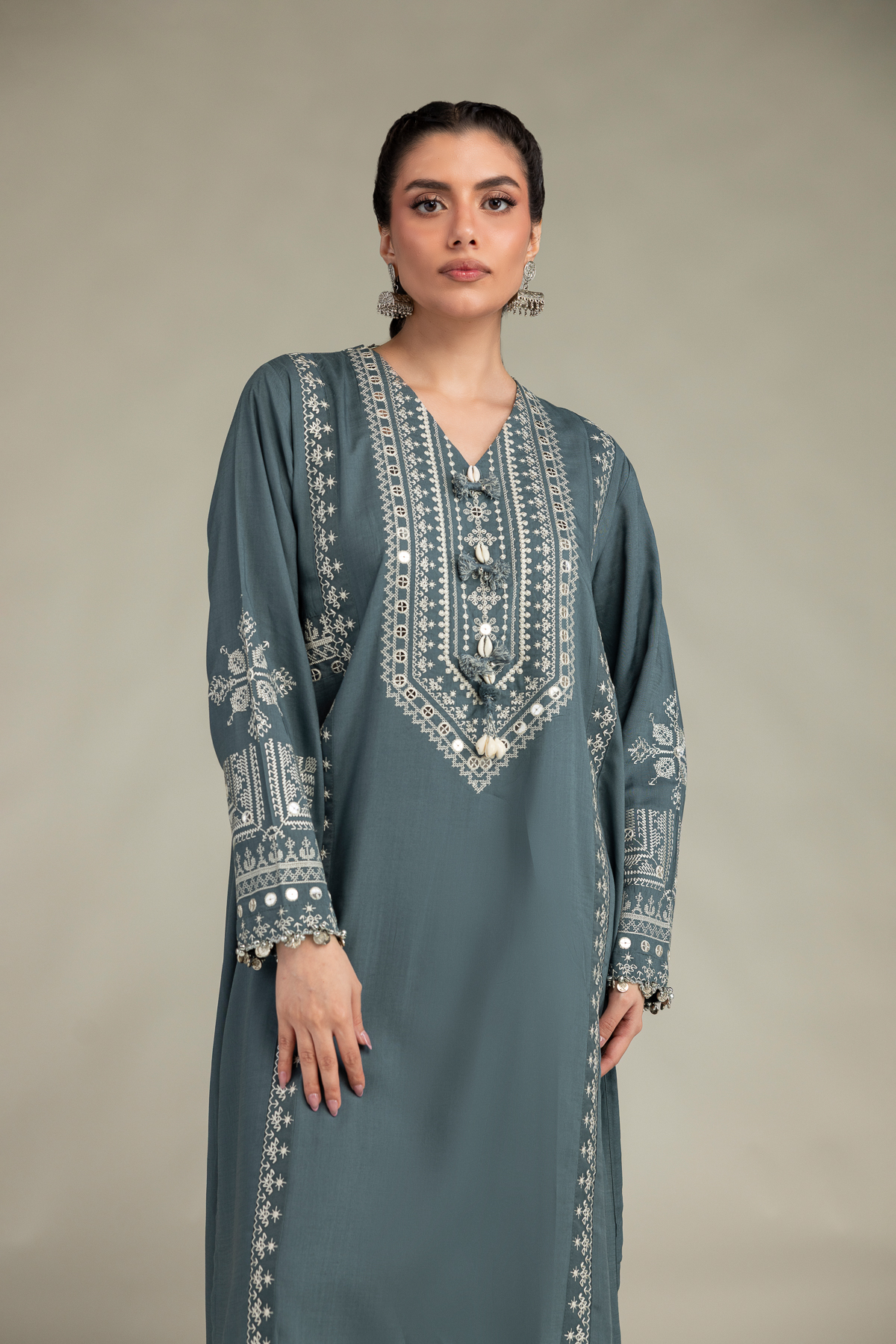 Embroidered Raw Silk Raw Silk Kurta - 1-26-309-B-D1-VG