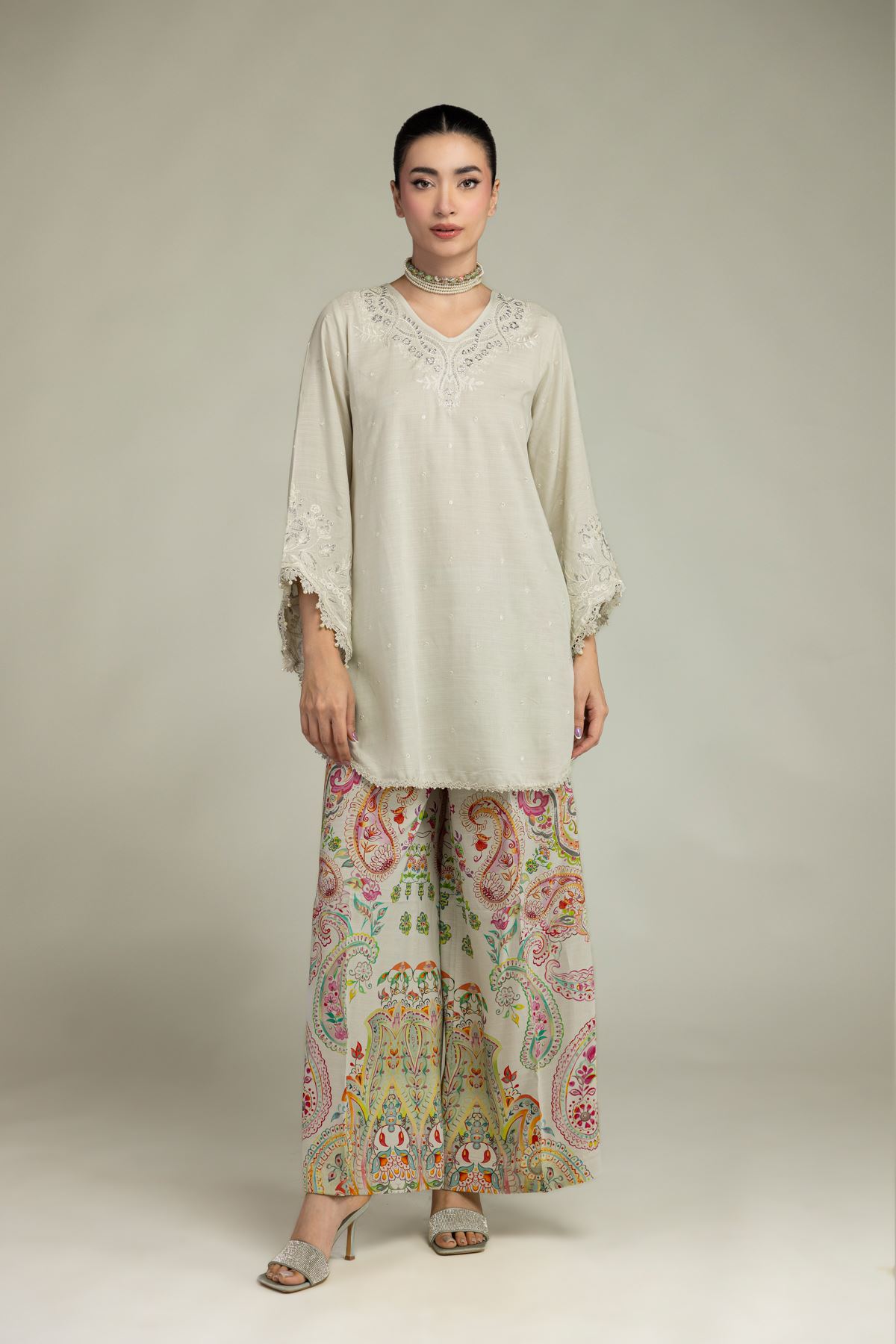 Embroidered Raw Silk Short Silk Kurta - 2-26-207-A-C1-VG