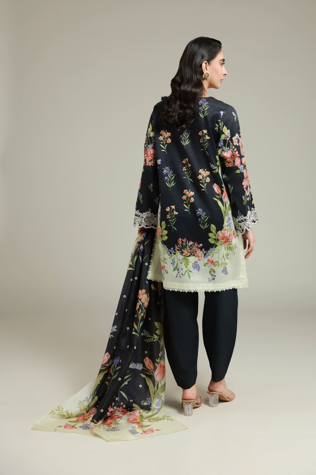 Printed Satin Tailored 3 Piece - T-A22-26-109FA1-VG