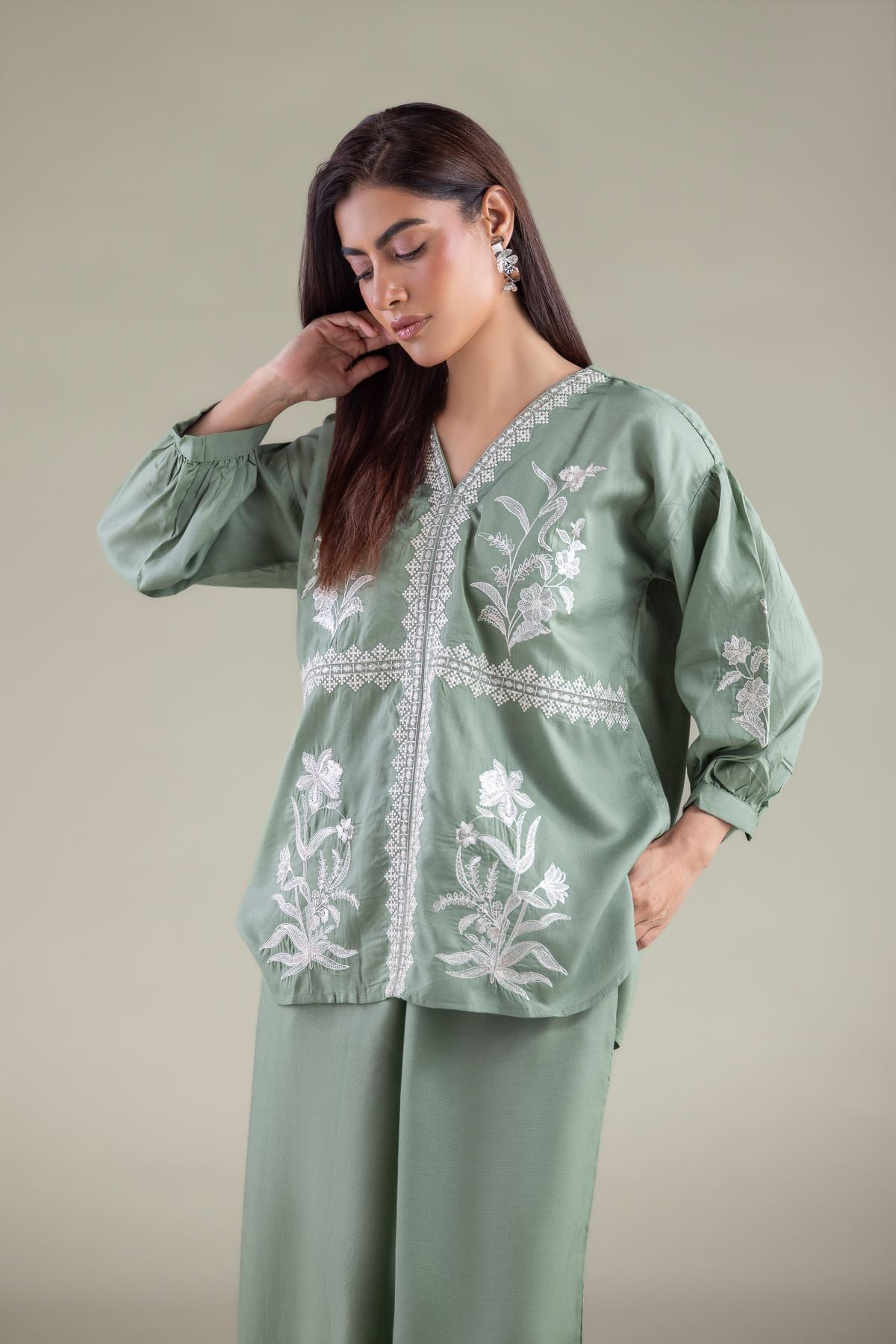Embroidered Textured Weave Blouse - 6-26-102-A-A-VG