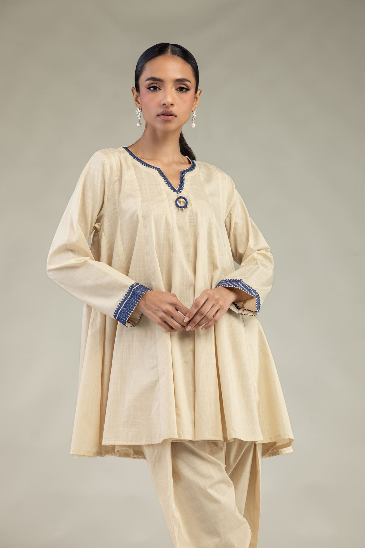 Textured Cotton Embroidered Short Cotton Kurta - 1-26-325-A-I1-VG