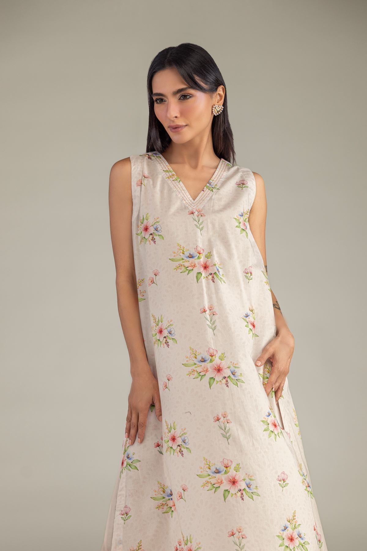 Printed Cambric Sleeveless Cambric Kurta - 12-26-301-A-E1-VG