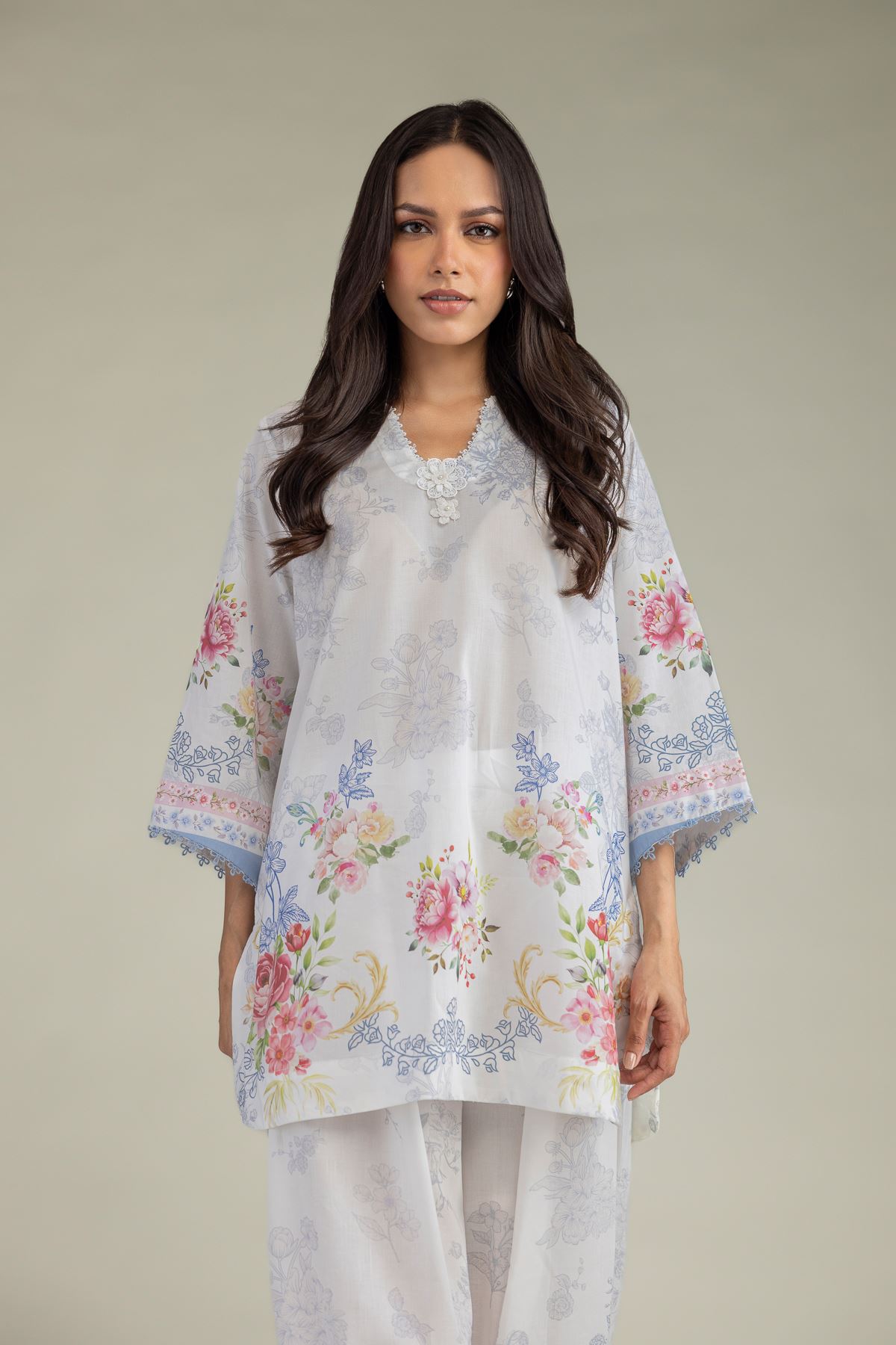 Printed Cambric Floral Cambric Kurta - 1-26-252-B-B2-VG