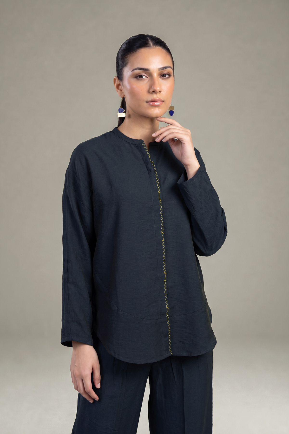 Dyed Crepe Navy Solid Blouse - 1-26-408-A-A1-VG