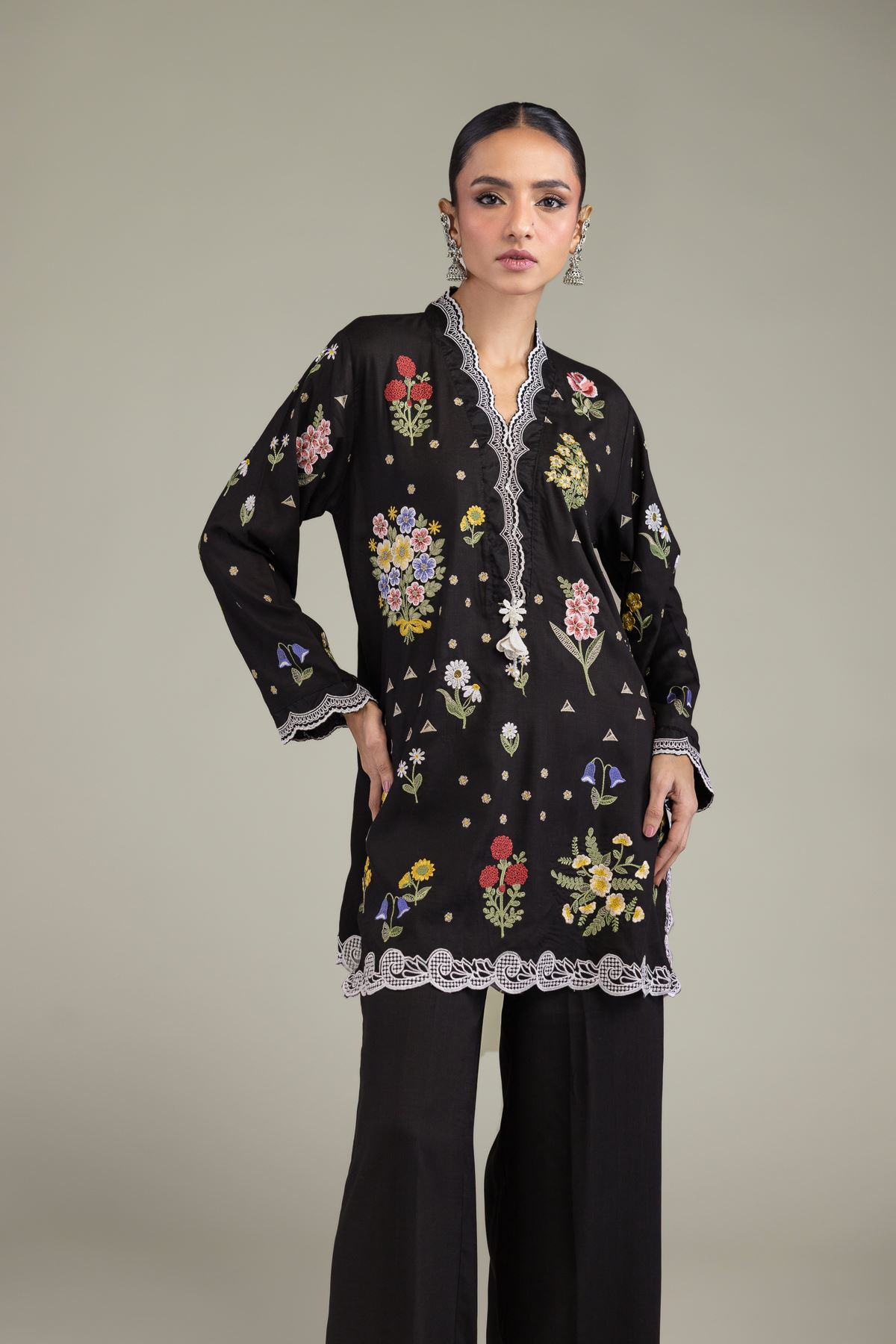 Embroidered Raw Silk Black Silk Kurta - 2-26-206-B-B1-VG