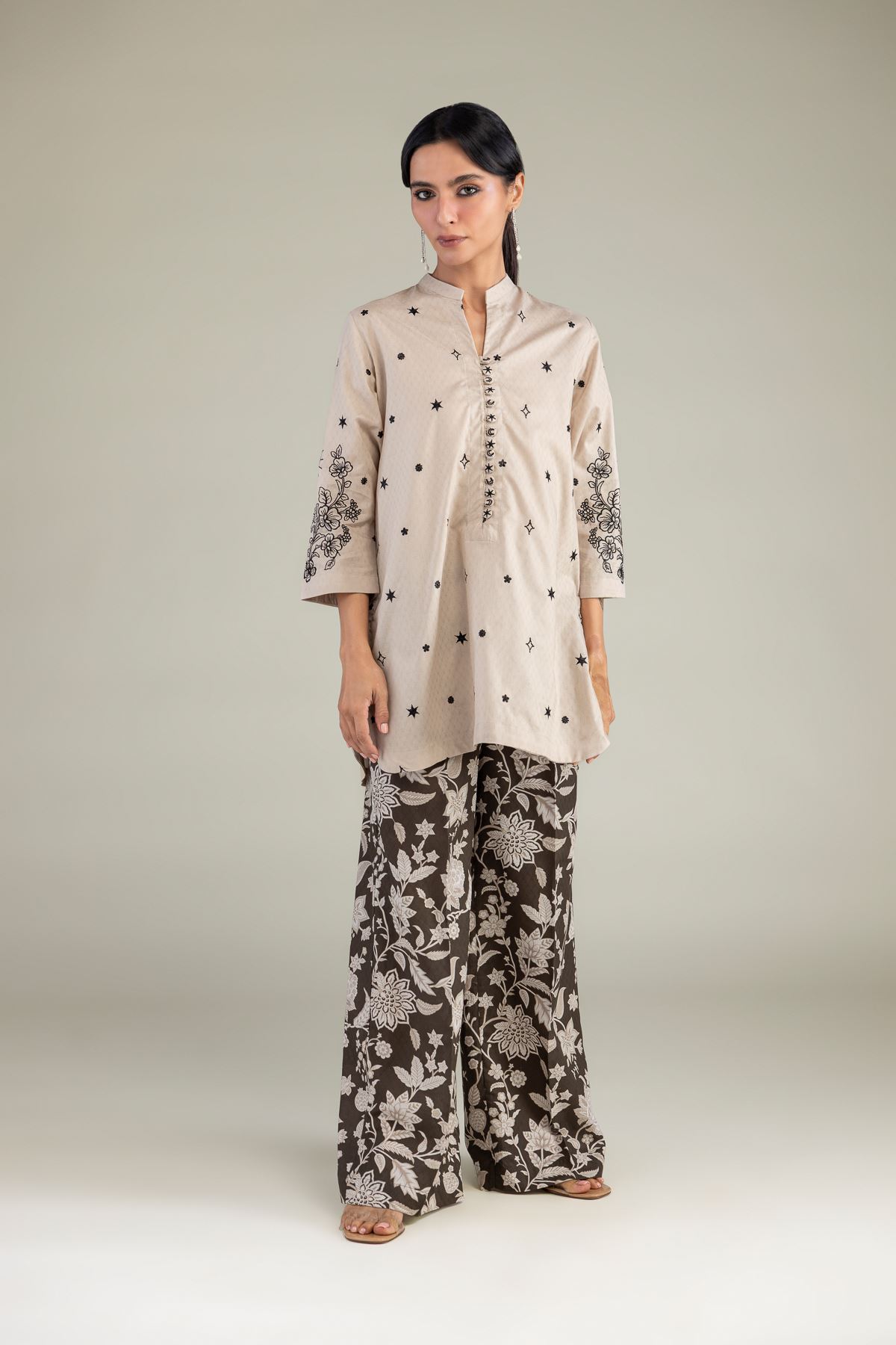 Embroidered Cotton Dobby Beige Floral Kurta - 8-26-213-A-B1-VG