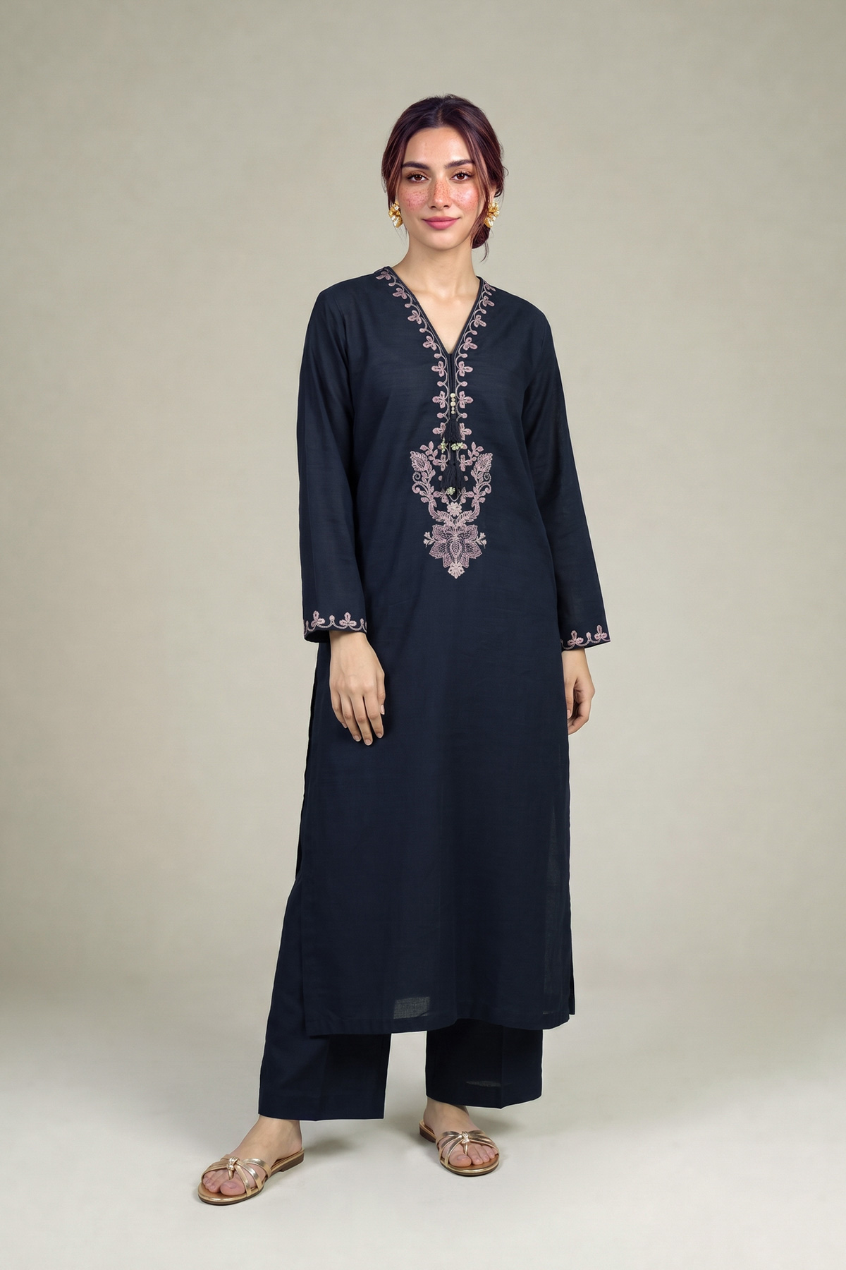 Embroidered Light Khaddar Fabrics 2 Piece | Top and Bottom - 1-26-457-A-C2-VG