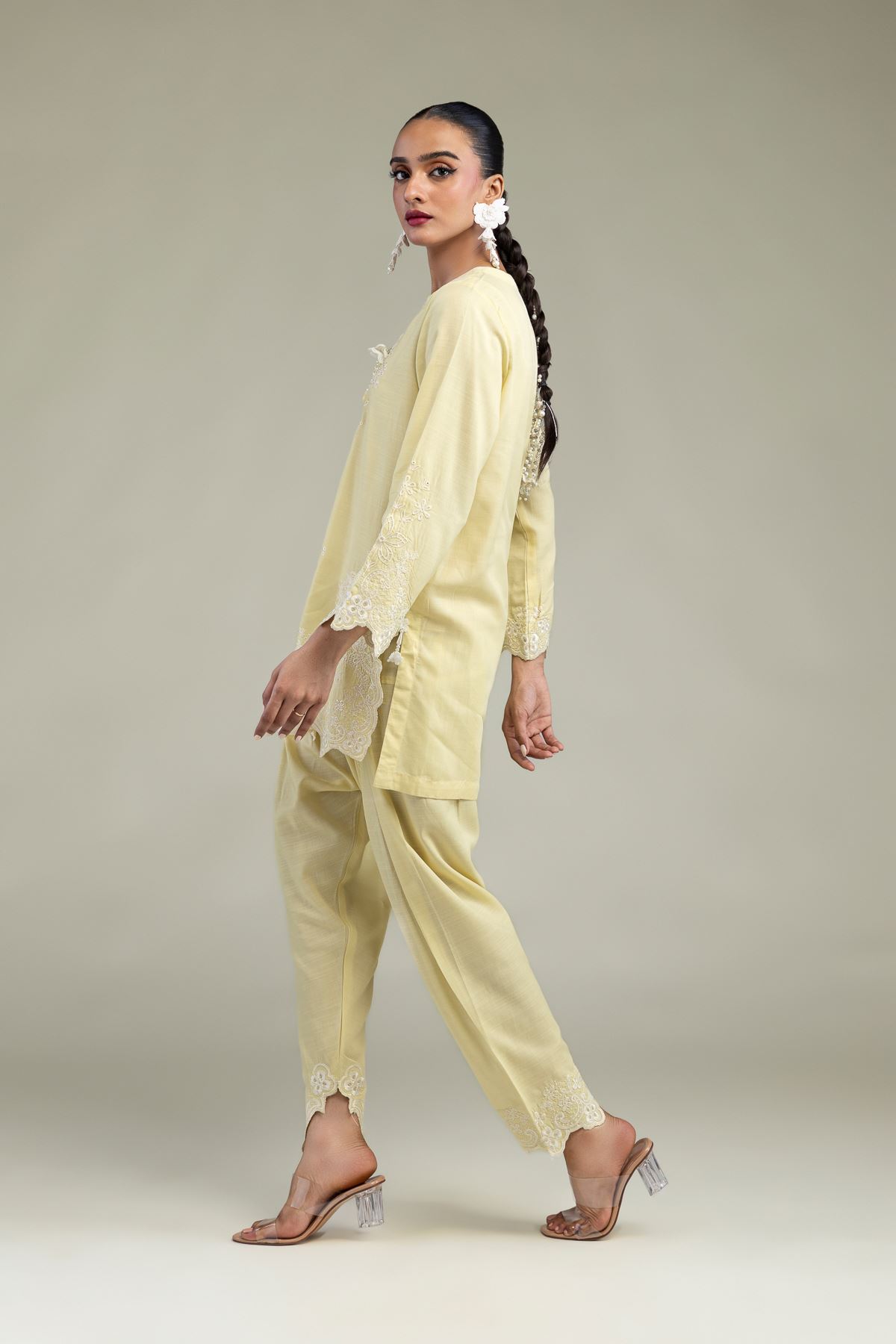 Embroidered Raw Silk Yellow Silk Shalwar - 1-26-250-B-H1-VG