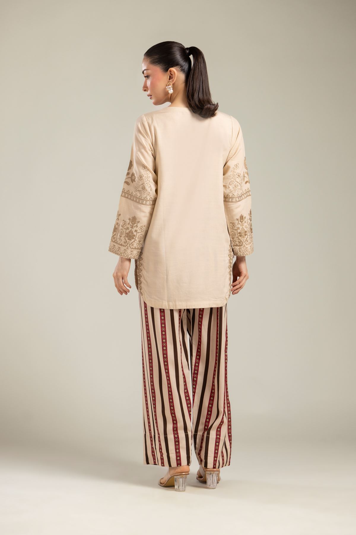 Embroidered Raw Silk Floral Beige Kurta - 2-26-202-A-E-VG