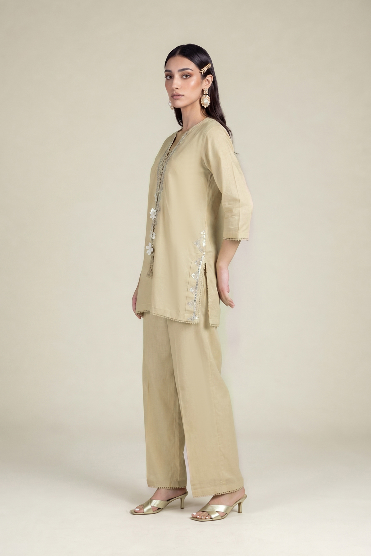 Embroidered Cambric Beige Cambric Kurta - 1-26-102-A-F-VG